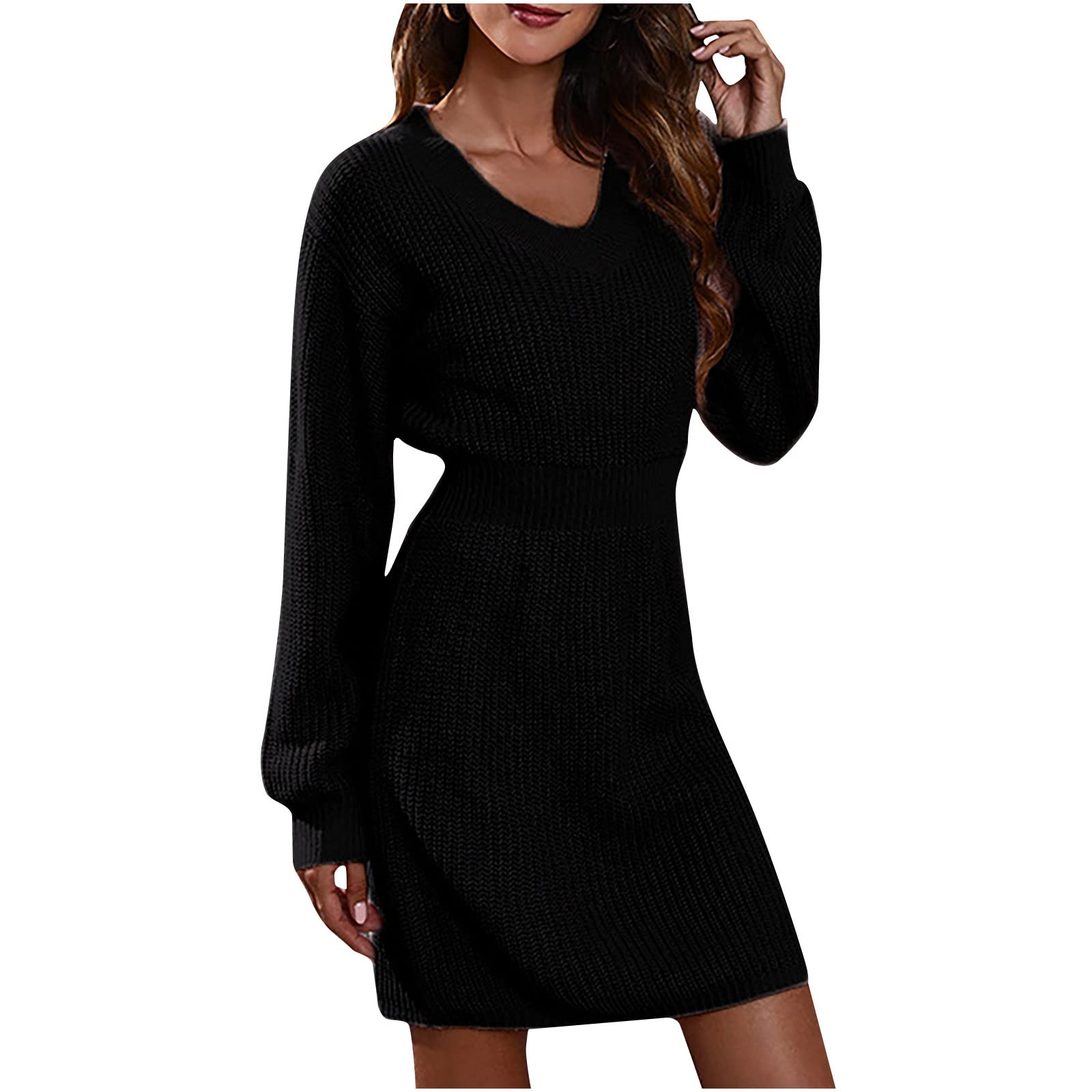 Women's Chunky Knit Sweater Dress - Drop Shoulder Long Sleeve Warm Comfortable Solid Color Dress for Fall Winter | Casual Outfit, Office Wear, Holiday Party, Date Night