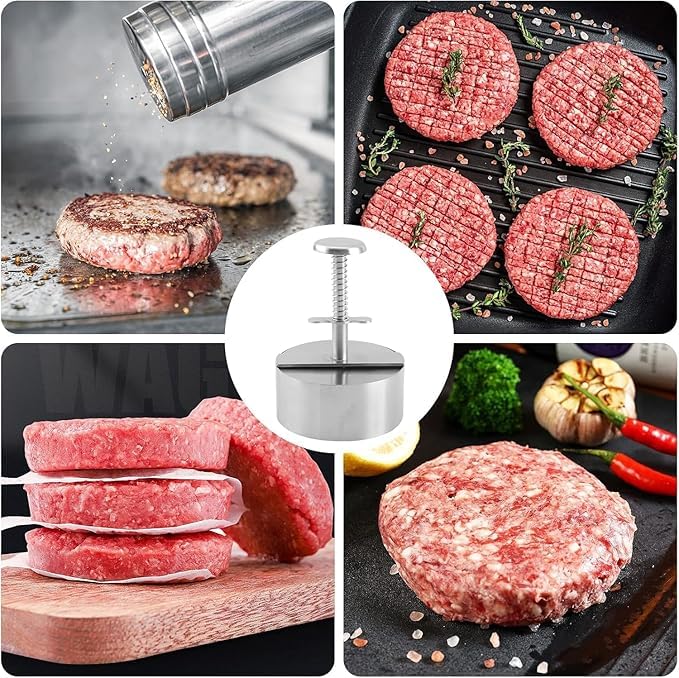 Premium HVB Stainless Steel Hamburger Patty Maker - Adjustable 12cm Non-Stick Burger Press with Spring Button for BBQ, Grilling & Homemade Burgers - Perfect for Backyard Cookouts, Picnics & Restaurant-Style Patty Making