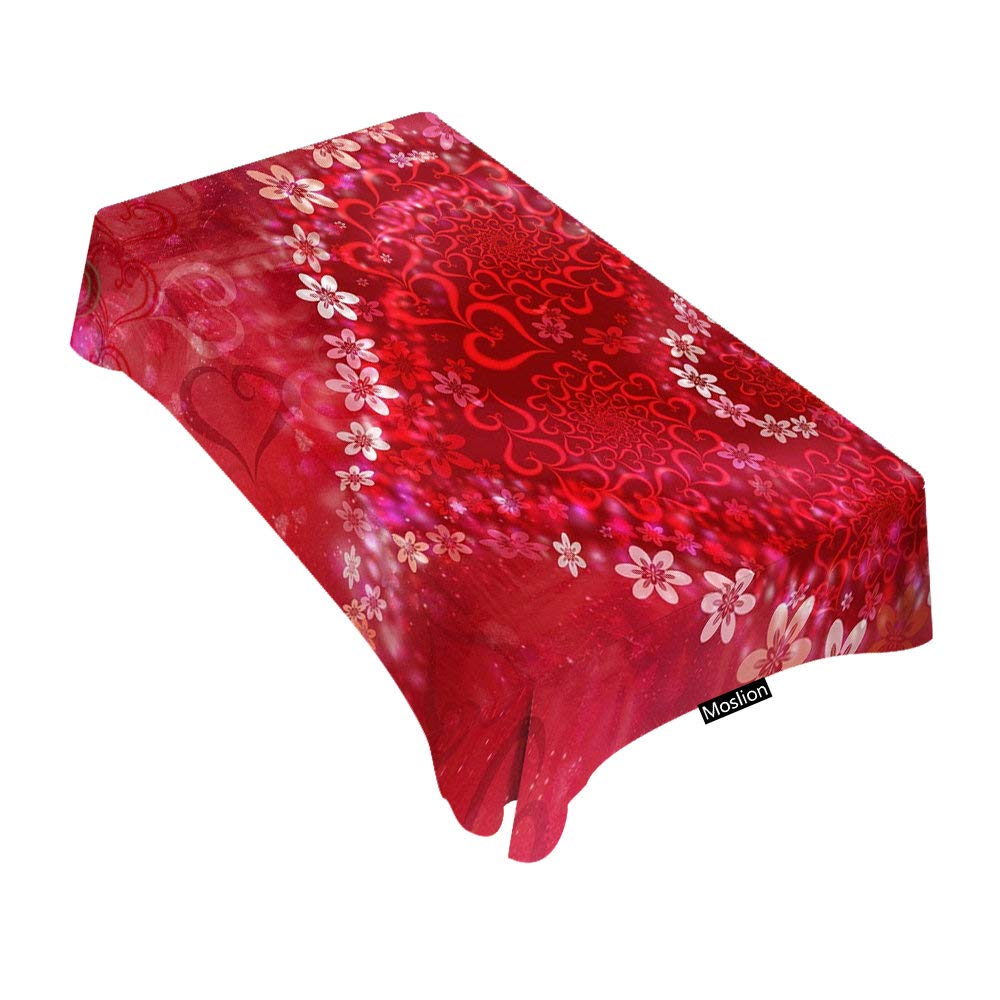 Valentine's Day Floral Heart Tablecloth - 60x84 Inch Decorative Rectangle Table Cover for Dining, BBQ, Picnic & Coffee Table - Romantic Home Decor & Party Supplies