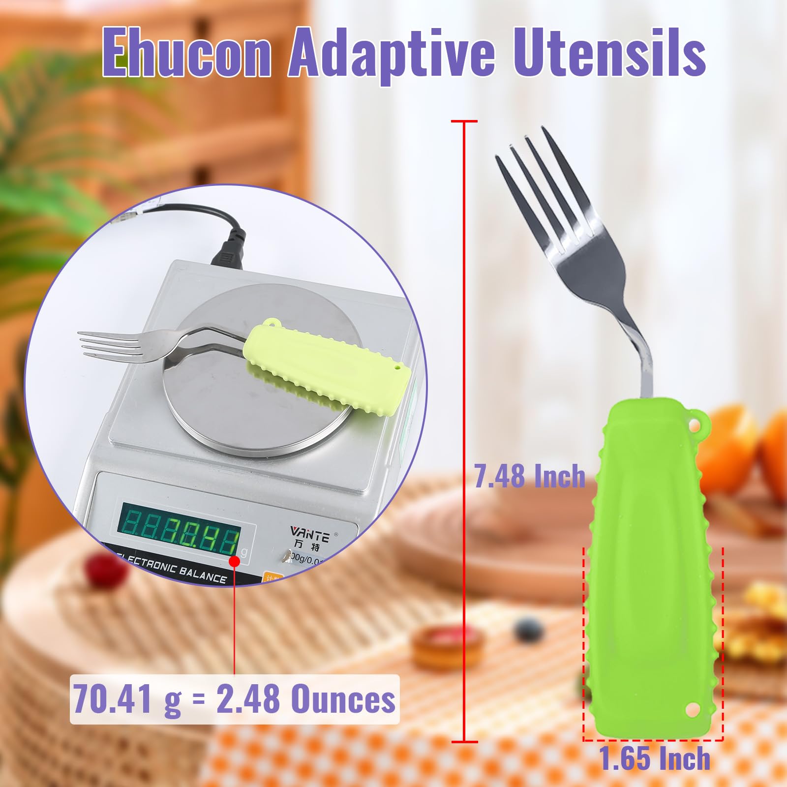 Weighted Adaptive Utensils Set - Non-Slip Angled Spoon & Fork for Parkinson's, Arthritis, Elderly & Hand Tremors (Right Hand, 2-Pack, Green) | Easy Grip Silverware for Daily Meals & Assisted Living