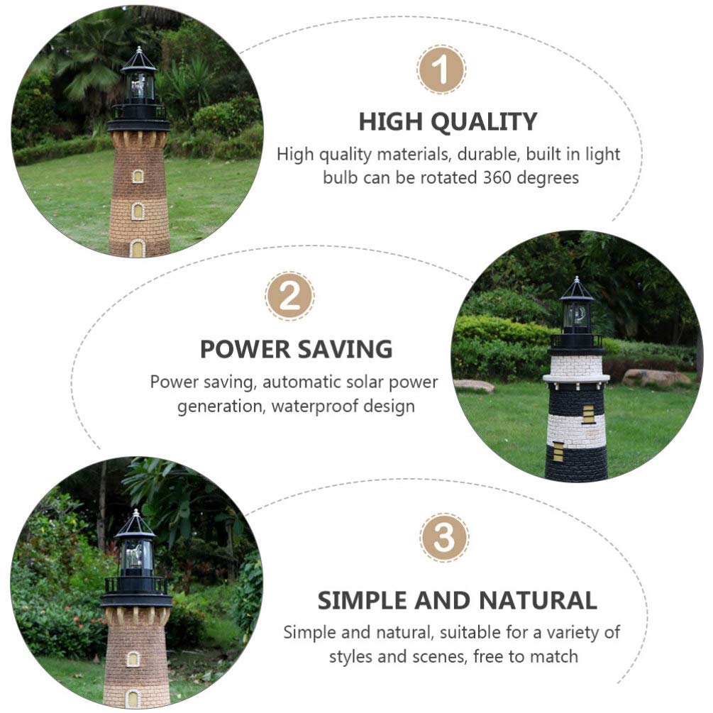 DOITOOL Solar Powered LED Rotating Lighthouse - Waterproof Outdoor Solar Light for Garden, Yard, Patio, Lawn & Fence Decor - Black - Perfect for Landscape Lighting, Pathway Illumination & Backyard Ambiance