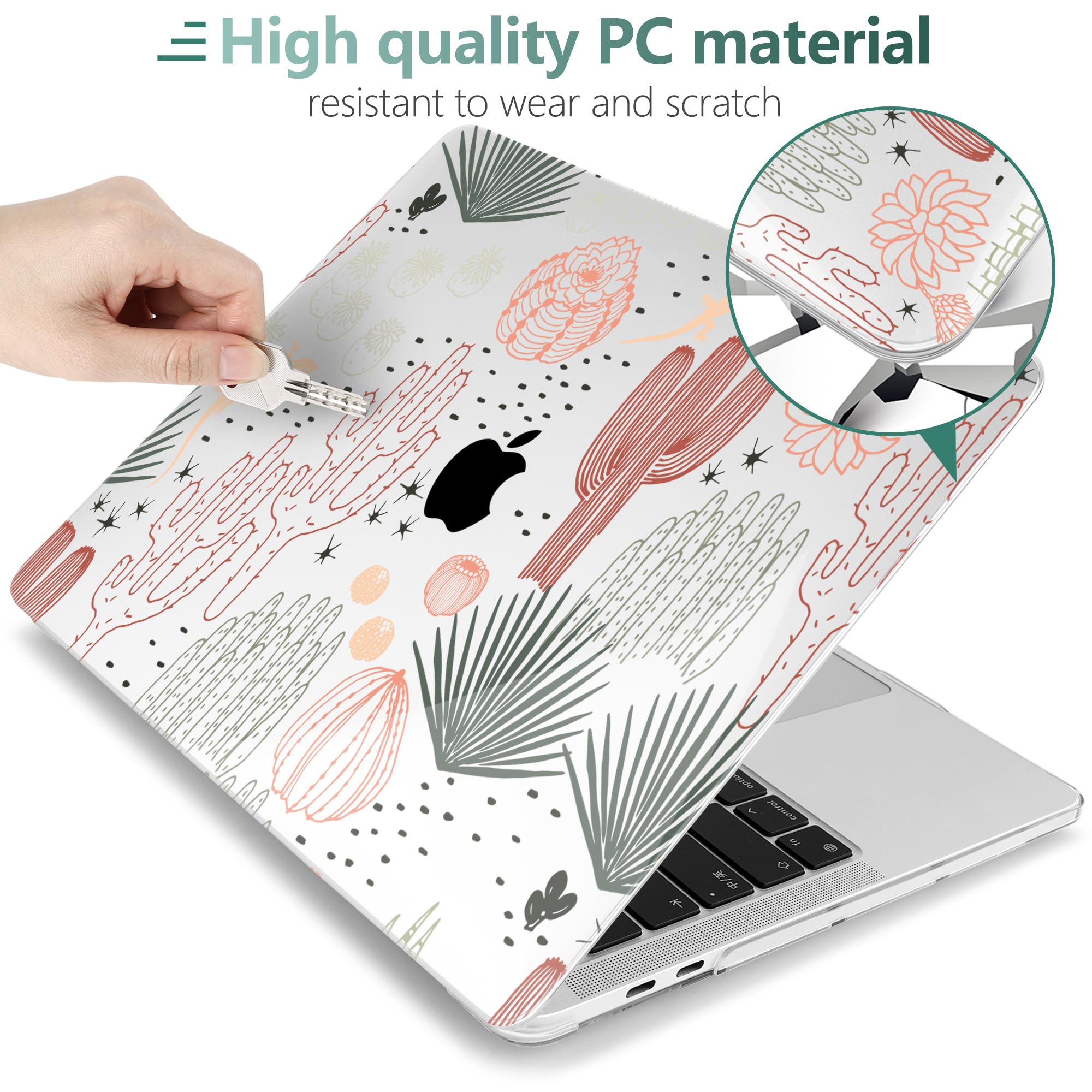 MEEgoodo Hard Shell Case for MacBook Pro 13 inch (2020-2022 Models A2338 M2/M1, A2251, A2289) - Protective Laptop Cover with Keyboard & Camera Privacy Shield - Cactus Design | Perfect for Work, Travel & School Use