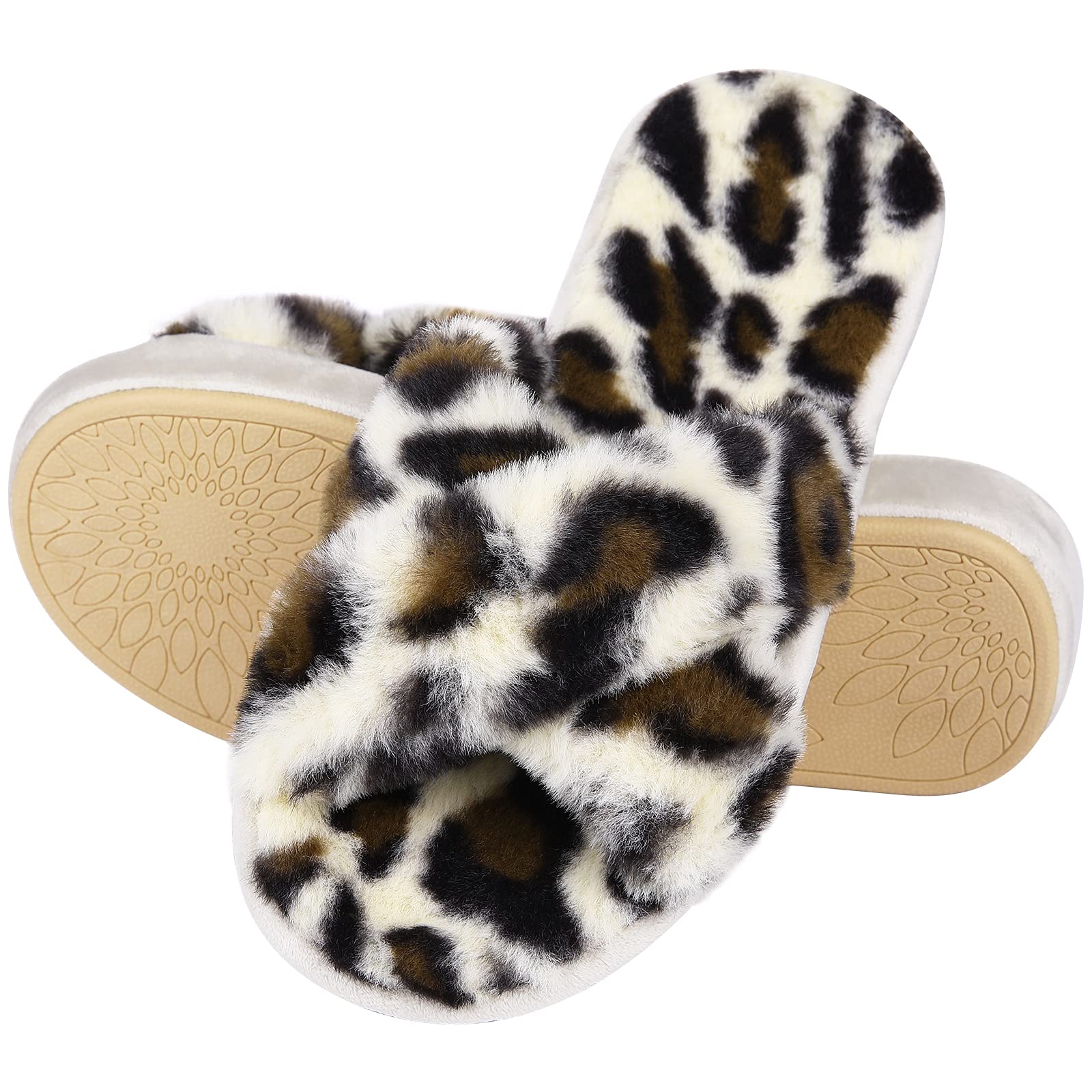 Shevalues Women's Fuzzy House Slippers - Soft Cross Band Fluffy Slippers with Arch Support for Indoor Comfort, Cozy Winter Wear & Relaxing at Home