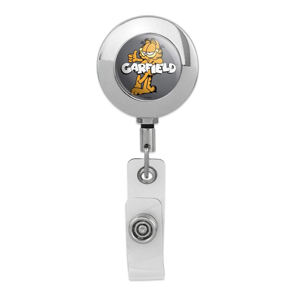 Garfield Logo Retractable ID Badge Holder - Premium Metal Chrome Card Clip for Work, Security & Office Use