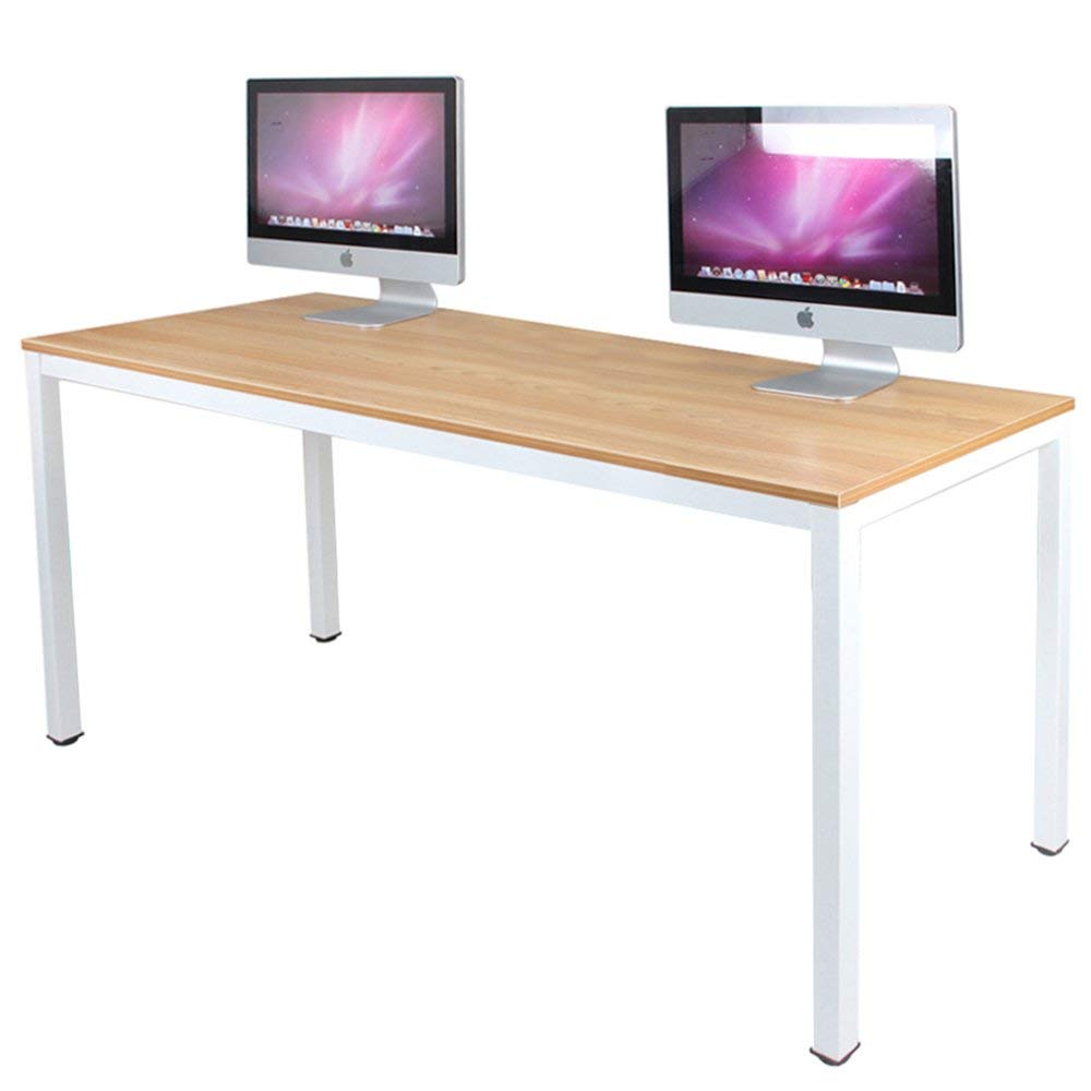 DlandHome 55 Inch Large Computer Desk - Sturdy Composite Wood Office Desk for Home & Workstation, Teak & White Legs (1 Pack) | Perfect for Home Office, Gaming Setup & Study Room Workspace