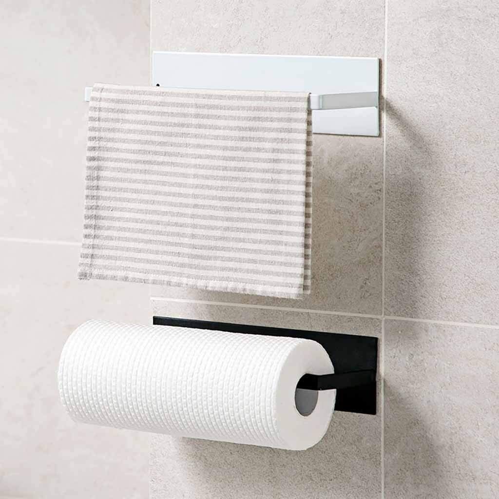 Sturdy Under Cabinet Paper Towel Holder - Self-Adhesive Kitchen & Bathroom Storage Rack for Paper Rolls, Tissues & Towels (Black) - Perfect for Small Spaces, RVs & Apartments