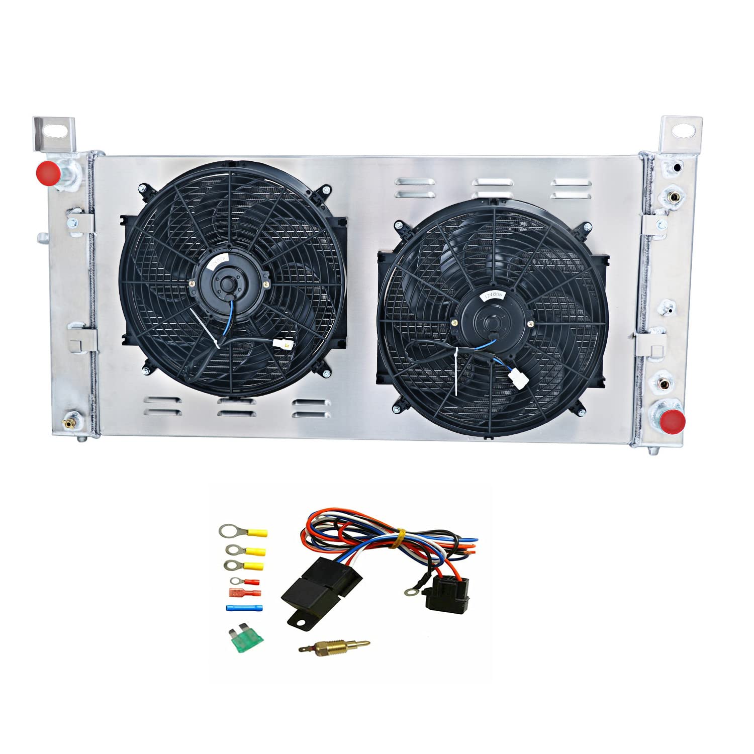 High Performance Aluminum Radiator for 1999-2014 Chevy Silverado 1500/2500/3500 with 4.3L 4.8L 5.3L 6.0L V6 V8 Engines - 3 Row Cooling System with Dual 14