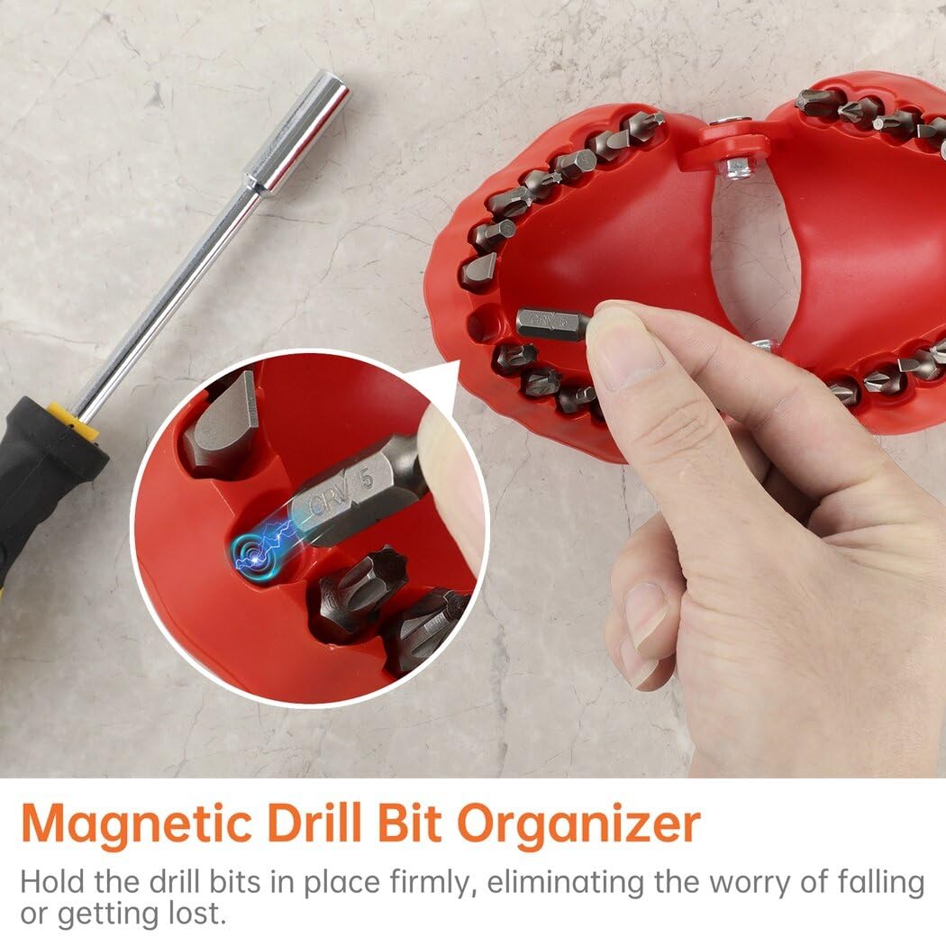 Homaisson Denture Drill Bit Holder with 28 Bits - Teeth-Shaped Magnetic Storage Box & Quick Change Organizer - Portable 1/4