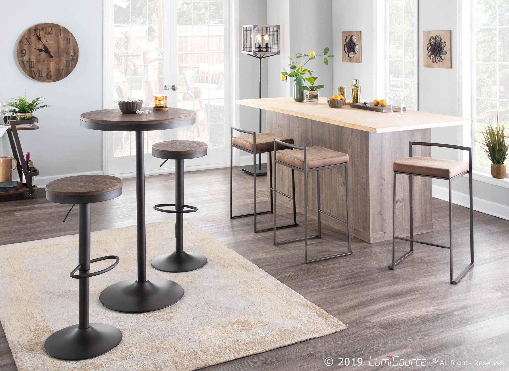 LumiSource Dakota Adjustable Height Round Bar Table - 36 Inch High Top Dining Table for Kitchen, Pub & Bistro - Perfect for Small Spaces & Entertaining