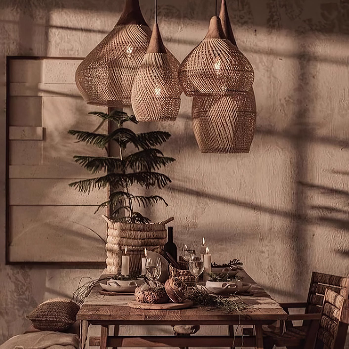 Handwoven Rattan Pendant Light - Natural Boho Ceiling Lighting Fixture for Bedroom, Living Room & Patio Decor