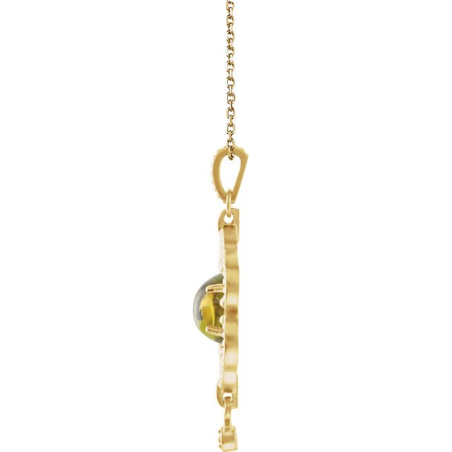 14K Gold 1.35 CTW Oval Peridot Granulated Design Necklace - Elegant Dainty Jewelry for Women, Perfect for Weddings, Anniversaries & Special Occasions