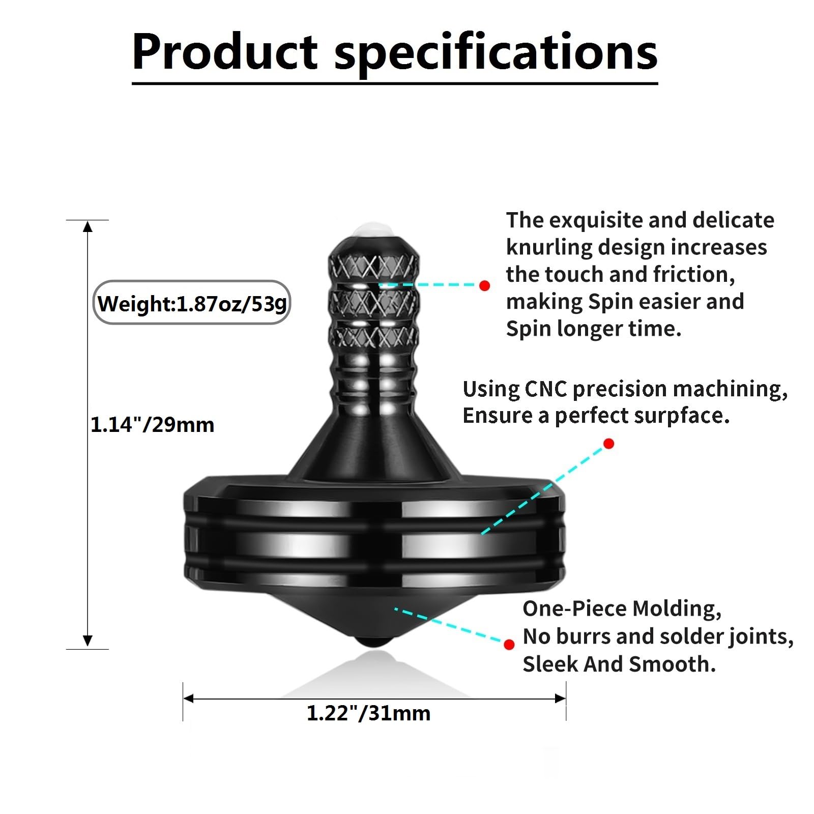 Premium Metal Spinning Top - Longest Spin Time Over 8 Minutes | Easy to Spin with Handstand Rotation | Stress Relief & ADHD Fidget Toy for Adults & Kids (Large, Black) - Perfect for Office, Classroom & Home Relaxation