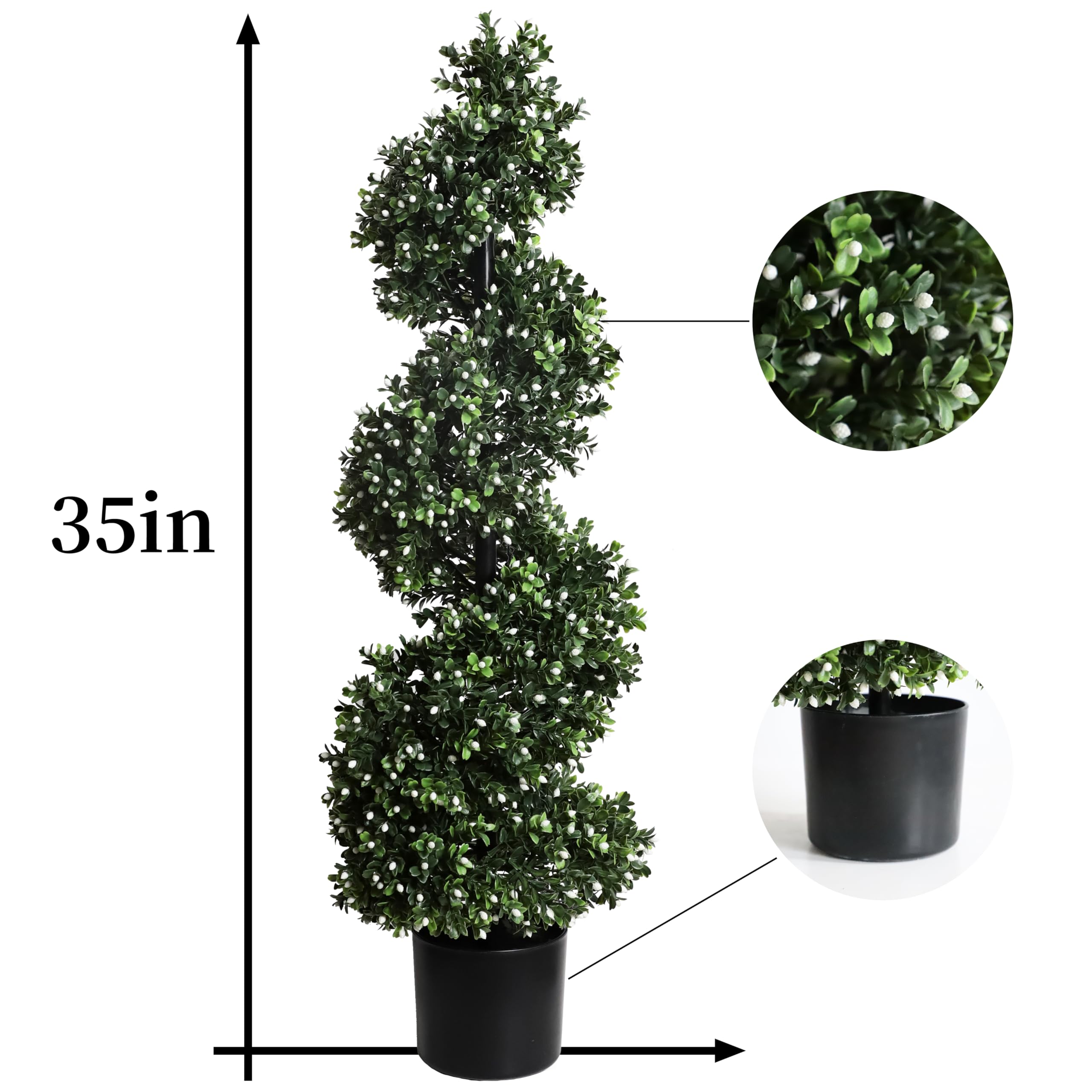 35 Inch Artificial Boxwood Topiary Tree Spiral - Set of 2 Fake Faux Plants in Plastic Pot for Indoor Outdoor Decor - Perfect for Patio, Garden, Living Room & Office Decoration