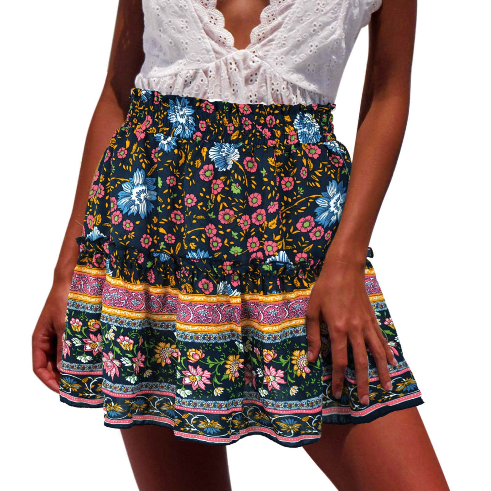 Ballet Skirt for Women - Boho Floral Printed Vintage Pleated Skirt with Drawstring | High Waist A-Line Mini & Maxi Length Options | Perfect for Dance, Yoga, Beach & Boho Fashion Outfits