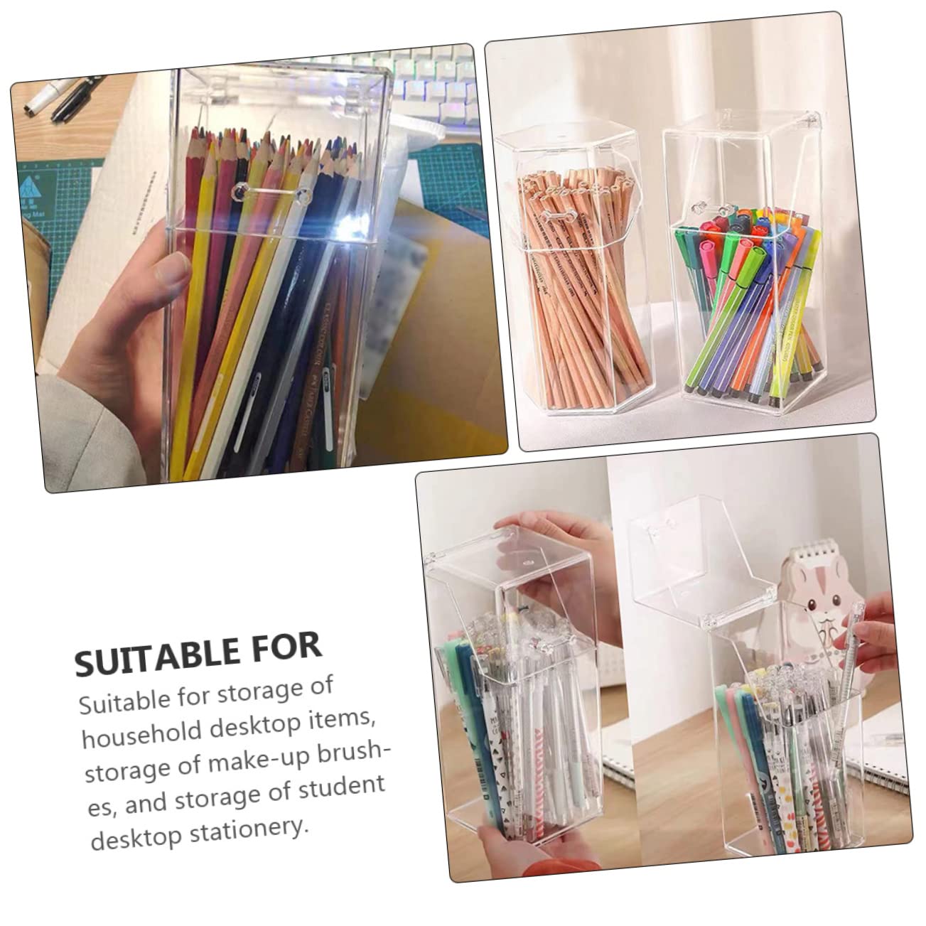 Housoutil 2-Pack Clear Acrylic Makeup Brush Organizer with Lid - Cosmetic Brush Storage & Pen Holder for Bathroom, Dresser, Vanity, Countertop | Perfect for Makeup Artists & Beauty Enthusiasts
