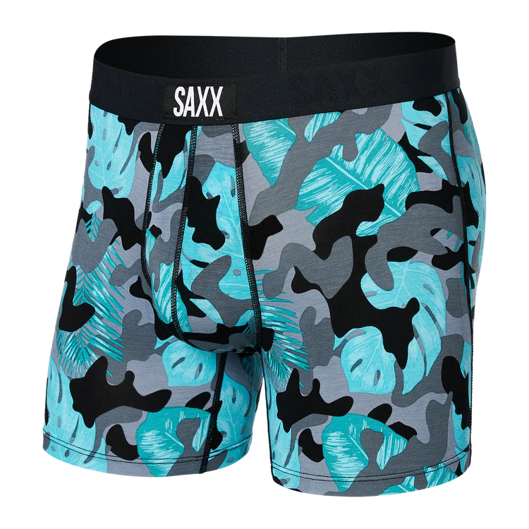 SAXX Vibe Super Soft Island Camo Boxer Briefs for Men - Breathable Moisture-Wicking Underwear - Black - Perfect for Workout, Travel & Everyday Comfort