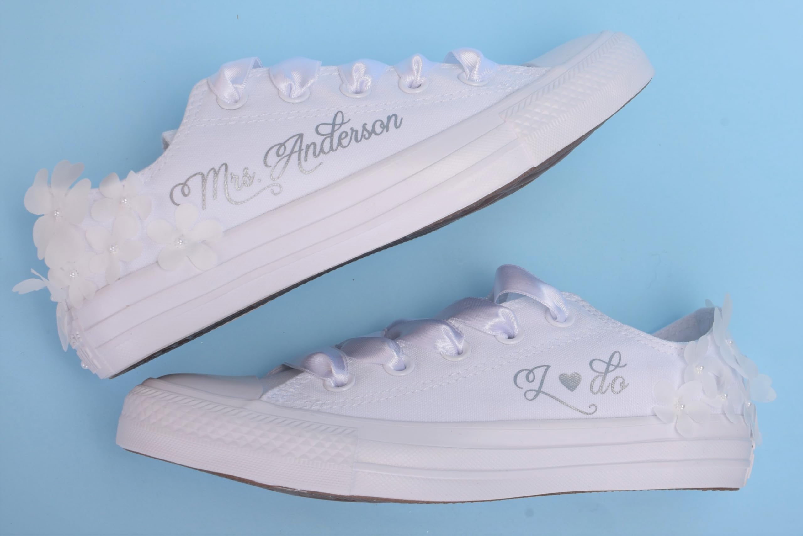 Custom Monogrammed Wedding Sneakers for Women - Personalized Bride Trainers in White, Size 6 - Perfect for Bridal Showers, Bachelorette Parties & Wedding Receptions