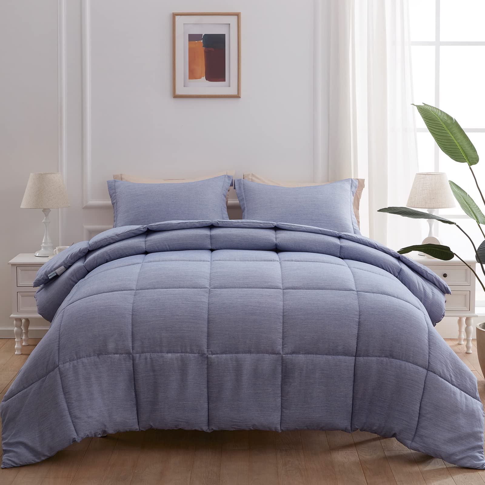 NexHome King Size Comforter Set - Ultra Soft All Season Navy Blue Bedding, 3 Piece Set with 1 Comforter & 2 Pillow Shams | Breathable & Hypoallergenic for Luxurious Sleep | Perfect for Master Bedroom, Guest Room & Hotel Stays
