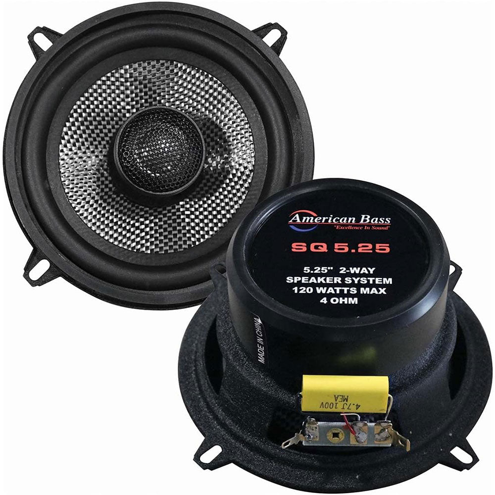 American Bass SQ525 120W 5.25 Inch 2-Way SQ Series Coaxial Car Speakers - Premium Sound for Cars, Trucks & SUVs - Perfect for Upgrading Your Vehicle Audio System