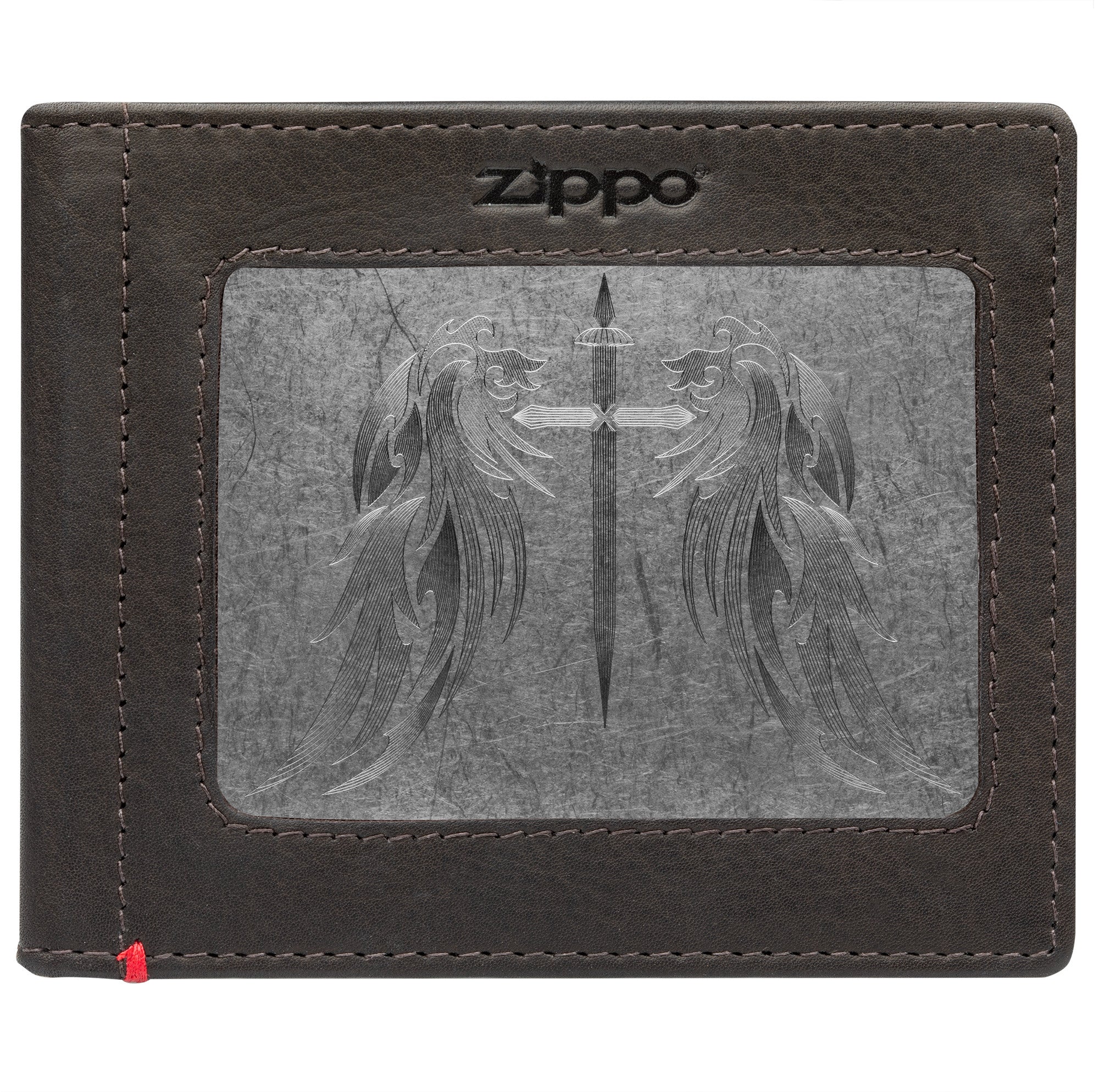 Genuine Mocha Leather Wallet with Cross Wings Metal Plate Design - Stylish & Durable for Men & Women - Perfect for Everyday Use, Travel & Gifts