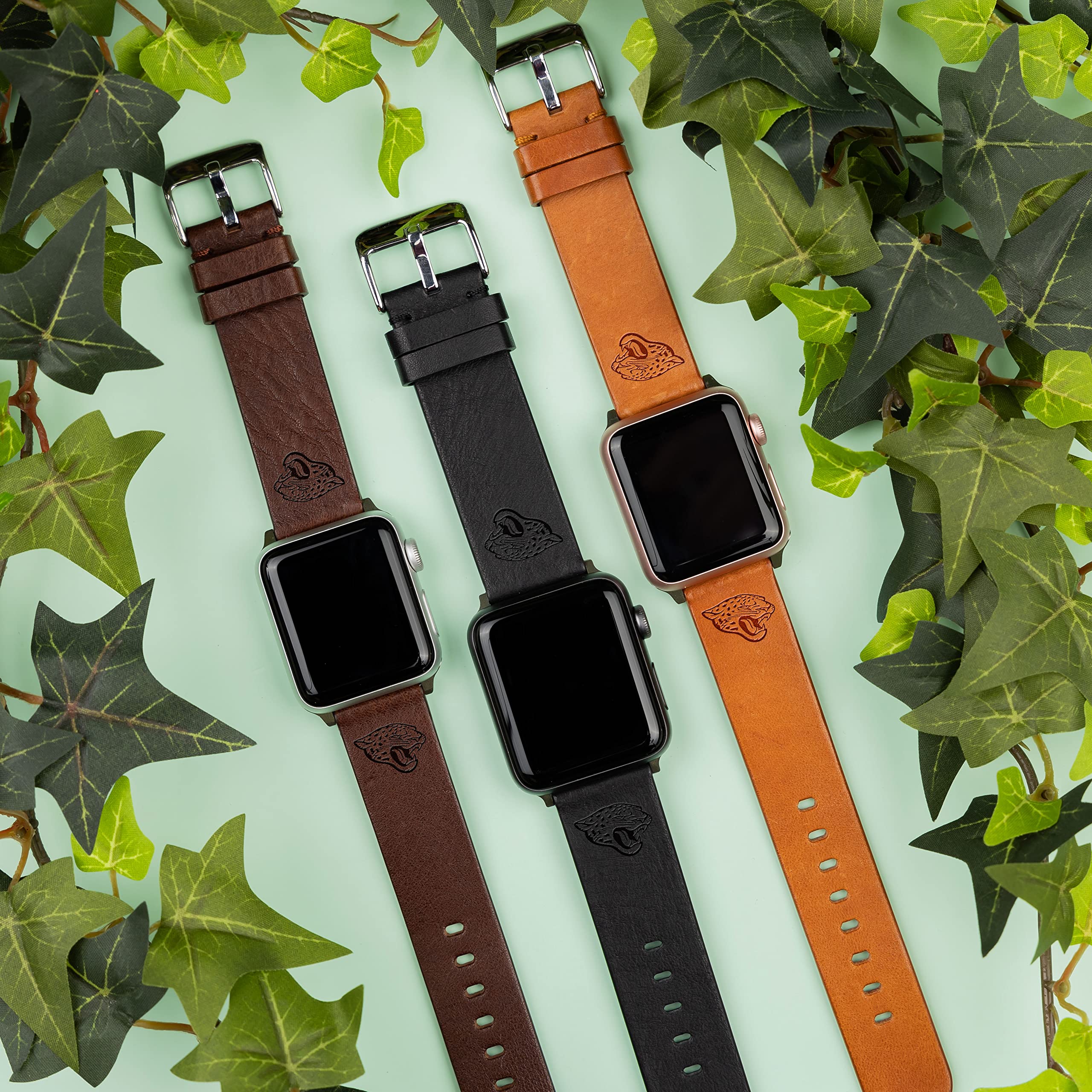 Jacksonville Jaguars Genuine Leather Apple Watch Band - Compatible with All Apple Watch Models - Perfect for Game Day & NFL Fans