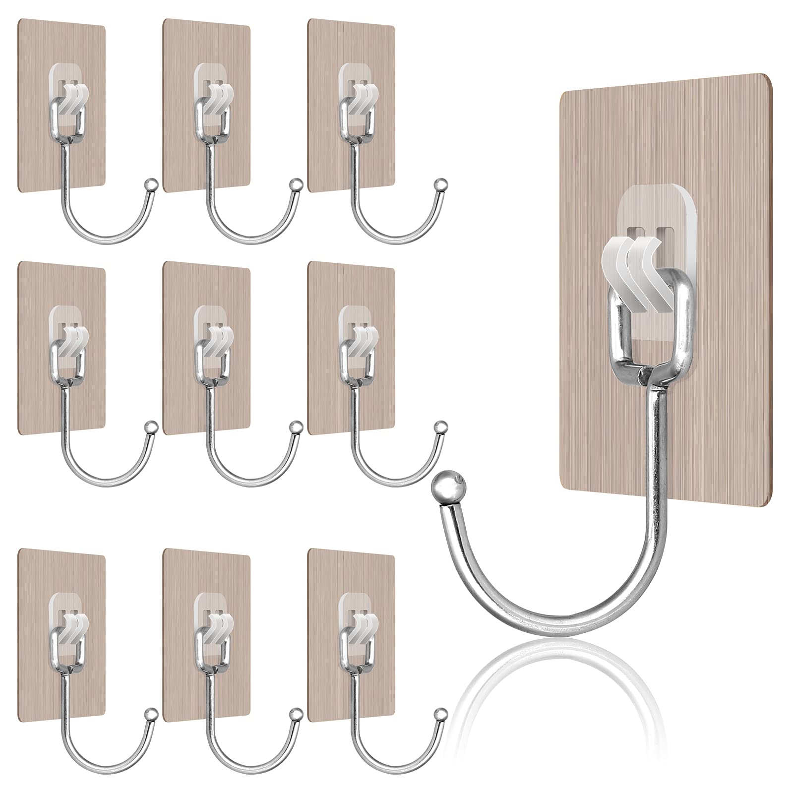 Self Adhesive Hooks Heavy Duty 33LB Max - Stainless Steel Wall Hooks for Bathroom, Kitchen & Office - Strong Sticky Hooks for Hanging Towels, Coats, Decor & Organizing - Gold Finish