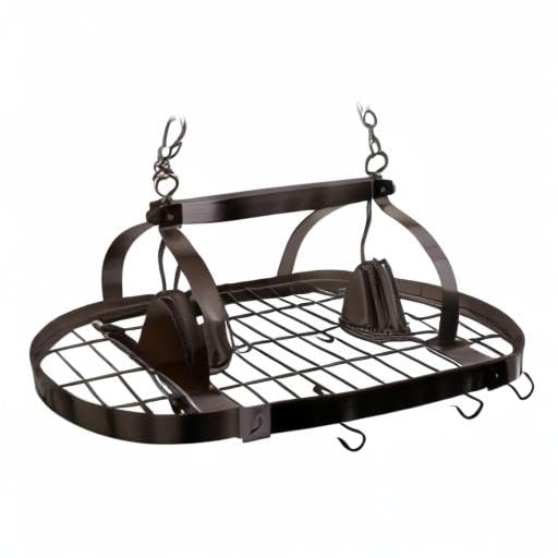 Elegant Designs PR1000-ORB 2-Light Kitchen Pot Rack with Downlights in Oil Rubbed Bronze - Perfect for Organizing Cookware in Modern Farmhouse & Rustic Kitchens