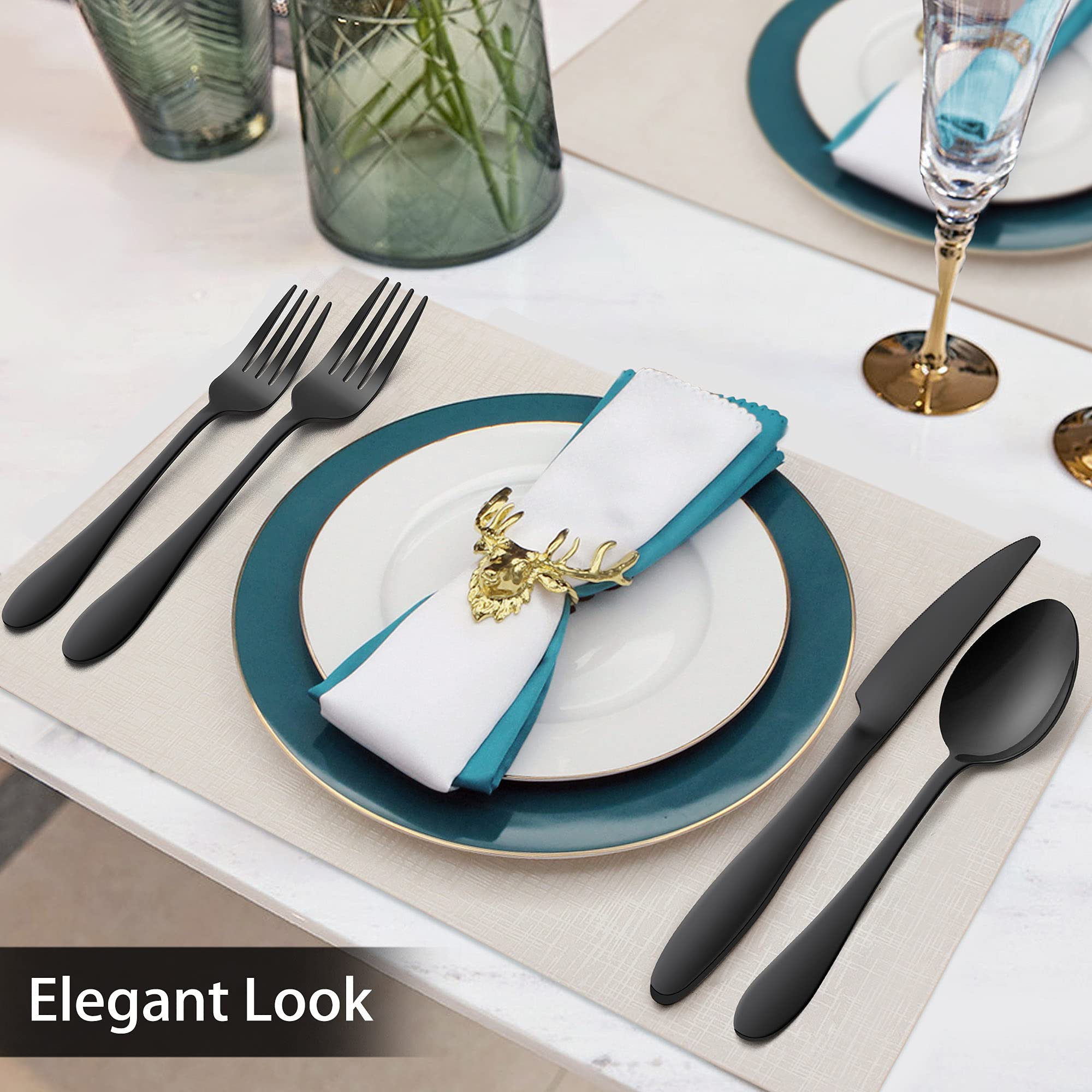 Premium 30-Piece Black Flatware Set for 6 - Stainless Steel Silverware Cutlery Set with Mirror Finish (Forks, Knives, Spoons) - Dishwasher Safe Dining Utensils for Restaurants, Weddings & Everyday Use