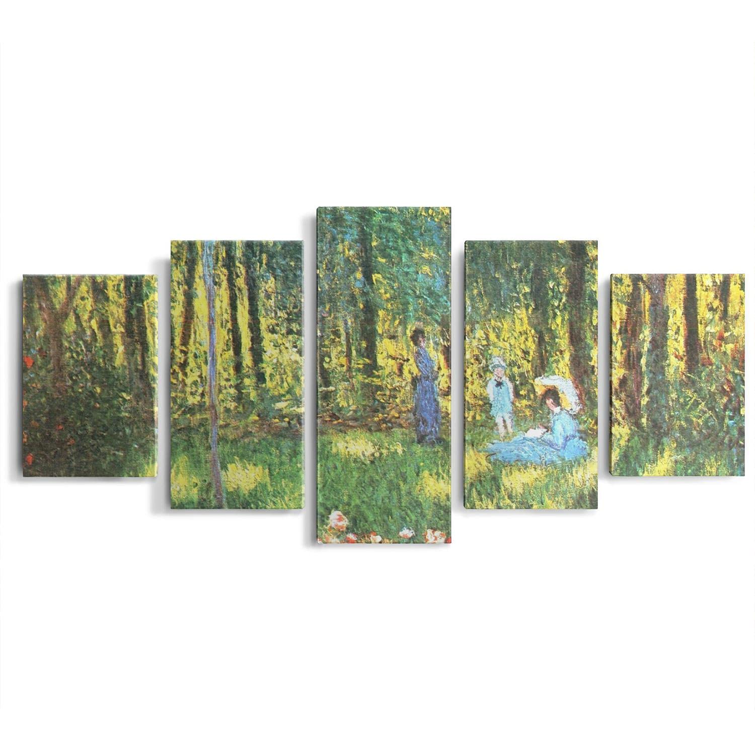 5-Piece Claude Monet 'The Artist's Family in the Garden' Framed Canvas Wall Art Set - Premium Bedroom Decor & Living Room Wall Decor for Home & Office