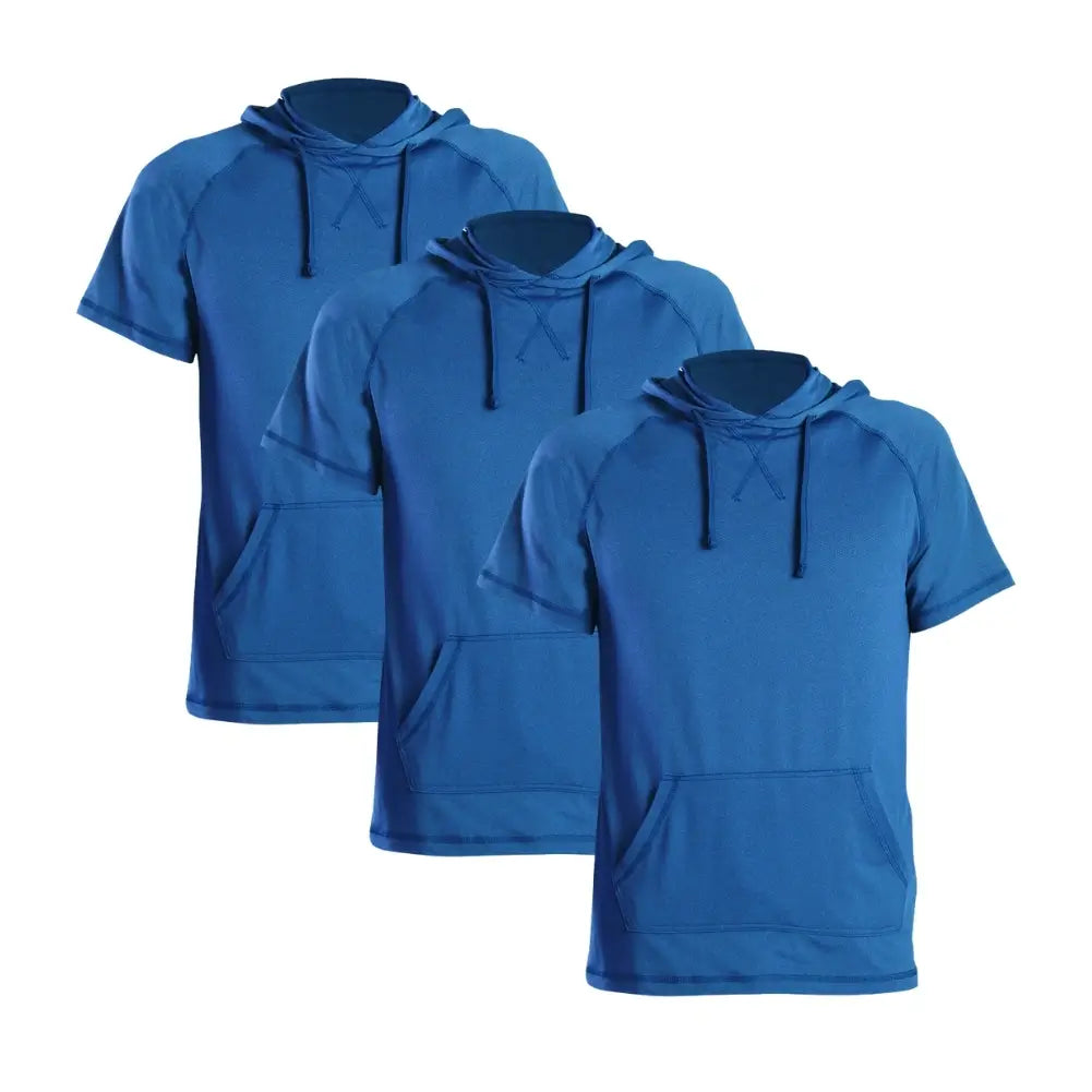 3 Pack Men's Performance Short Sleeve Hoodie - Moisture Wicking Athletic Shirts for Gym, Running & Outdoor Activities