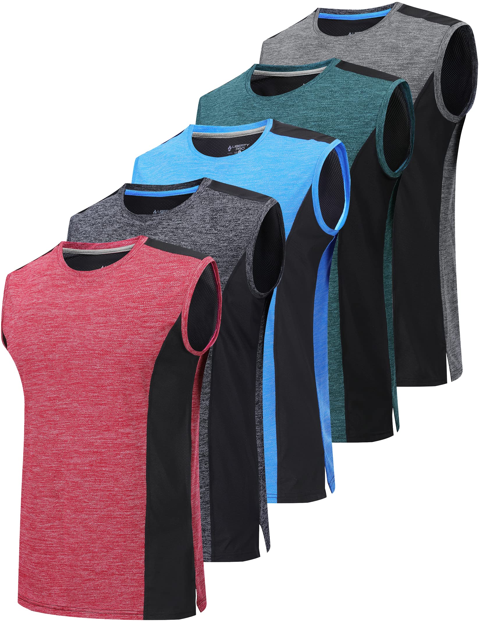 Liberty Imports 5-Pack Men's Stretch Cool Dry Muscle Tank Tops - Moisture Wicking Athletic Shirts for Gym, Running & Workout - Breathable Crewneck Sleeveless Activewear for Men