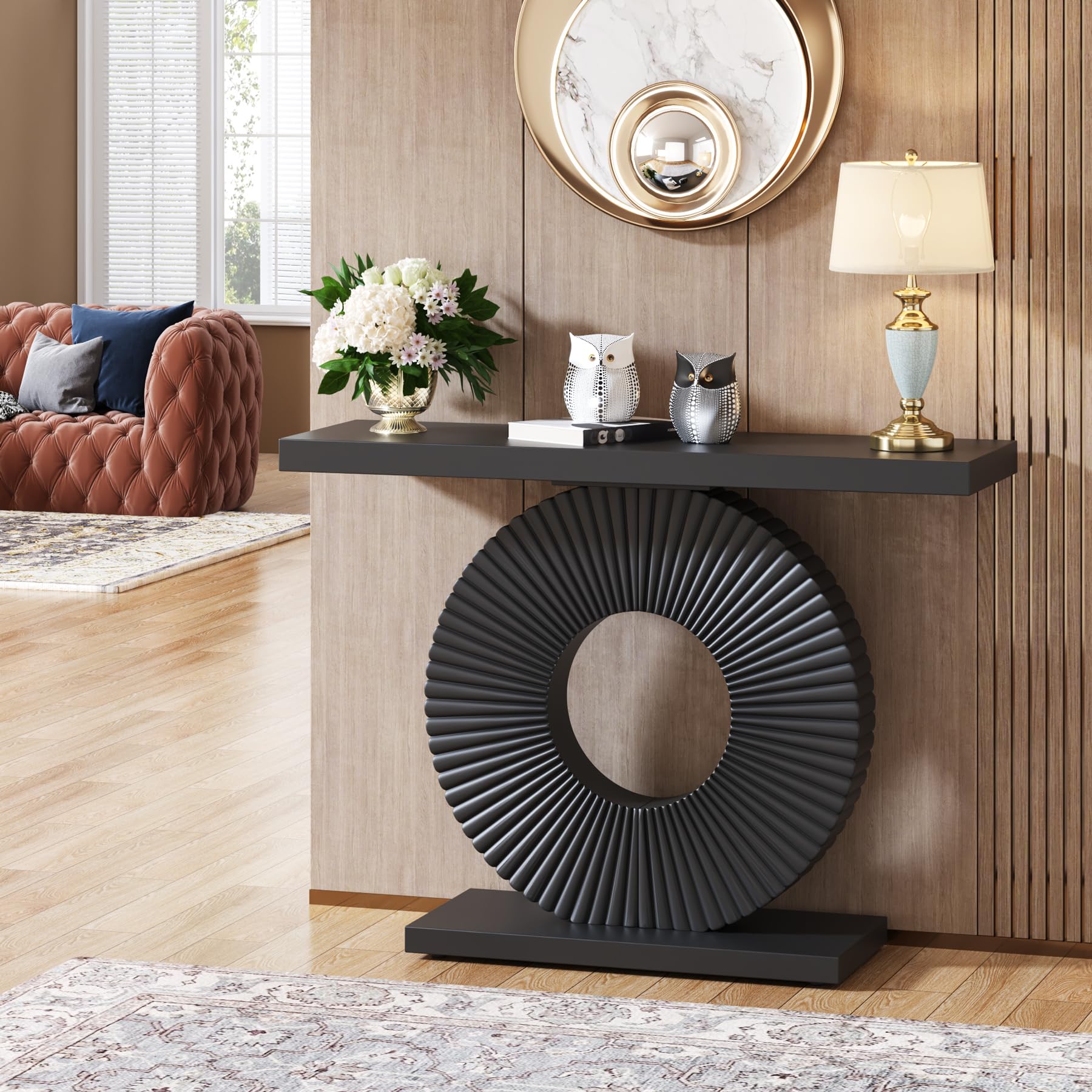 Modern Geometric Console Table - 40 Inch Narrow Wood Entryway Sofa Table, Contemporary Black Accent Table for Living Room, Hallway & Entryway - Perfect for Small Spaces & Home Decor