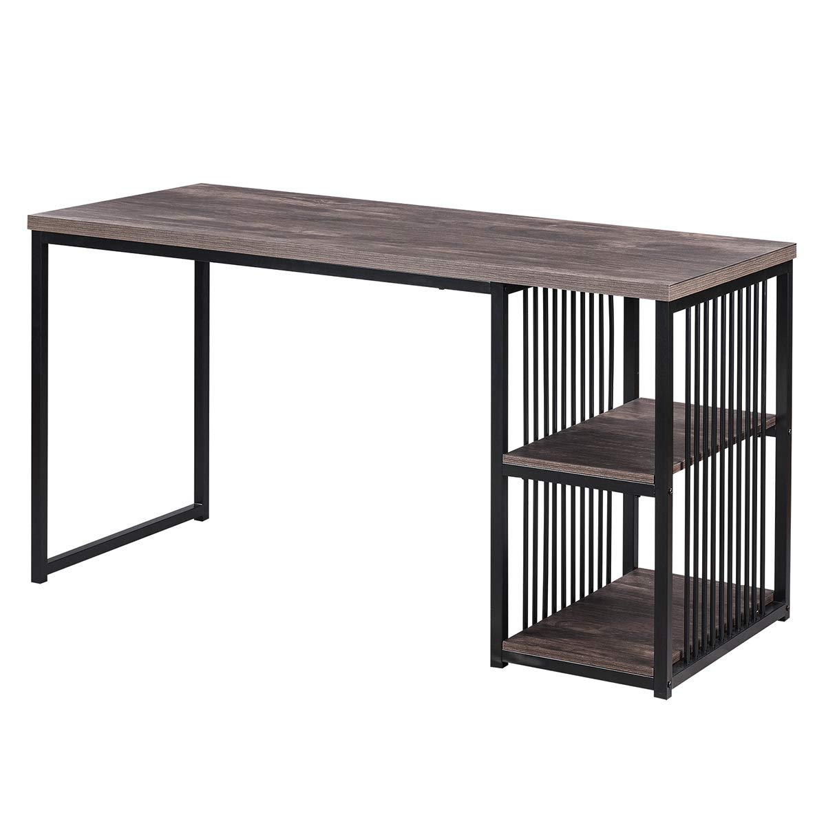 55 Inch Home Office Computer Desk with 2 Adjustable Storage Shelves (Left/Right) - Sturdy Metal Frame, Easy Assembly, Brown - Perfect for Small Spaces & Remote Work