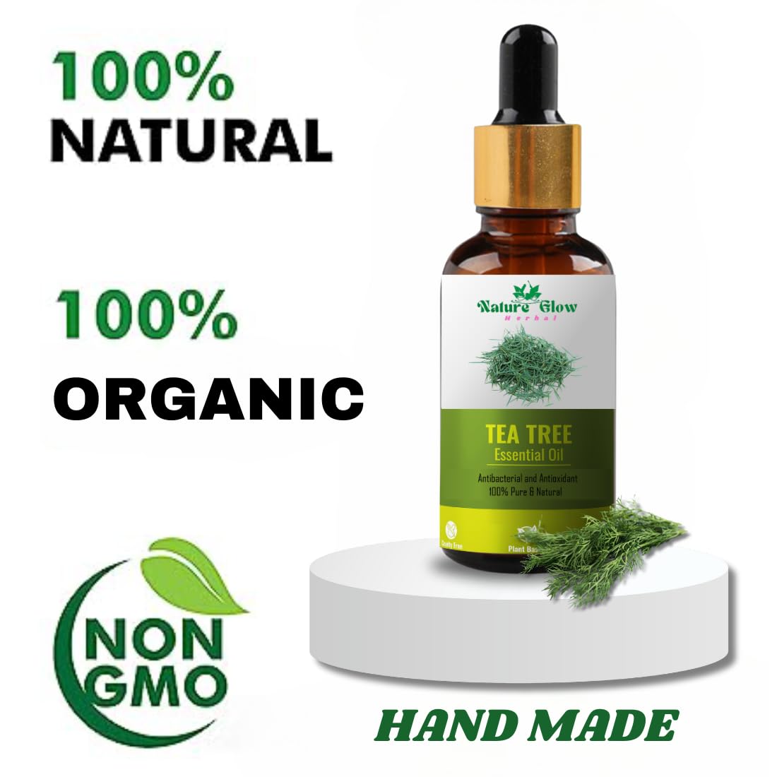 Nature Glow Herbal Tea Tree Essential Oil - 100% Pure, Undiluted for Acne, Pimples, Scars & Skin Care | Face & Hair Treatment | Anti-Dandruff Solution | Therapeutic Grade Aromatherapy Oil (15ml) - Perfect for DIY Beauty, Massage & Home Remedies