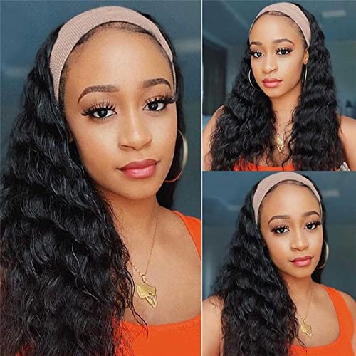 ALIMICE 20 Inch Deep Wave Headband Wig for Black Women - 10A Human Hair Wig with 180% Density - Natural Curly Headband Wig for Daily Wear, Parties & Special Occasions