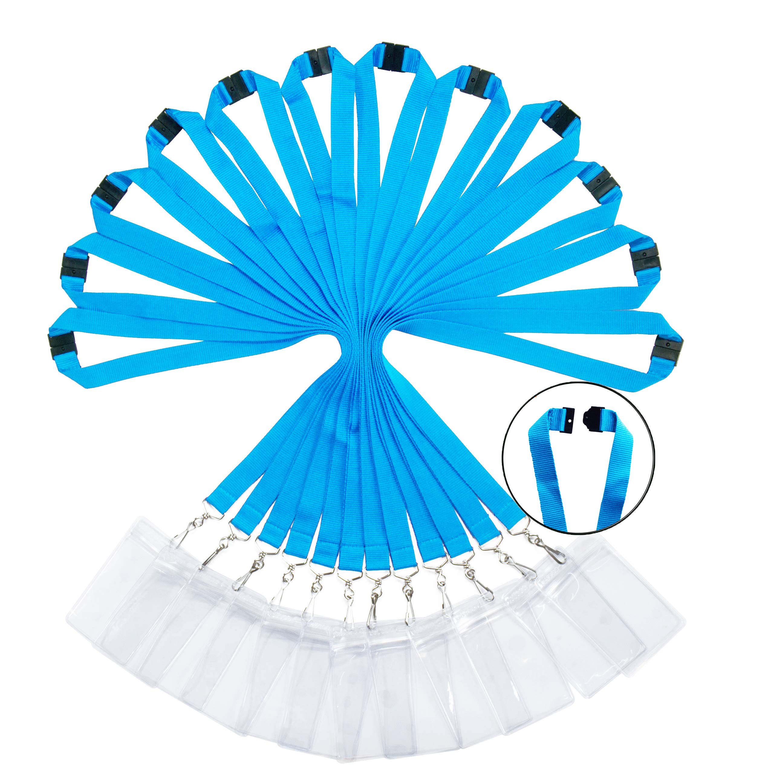 12 Pack Breakaway Lanyards with ID Badge Holder & Safety Breakaway Clasp - Adjustable Neck Strap for School, Office, Cruise, Events - Sky Blue - Perfect for Teachers, Students, Employees and Event Staff