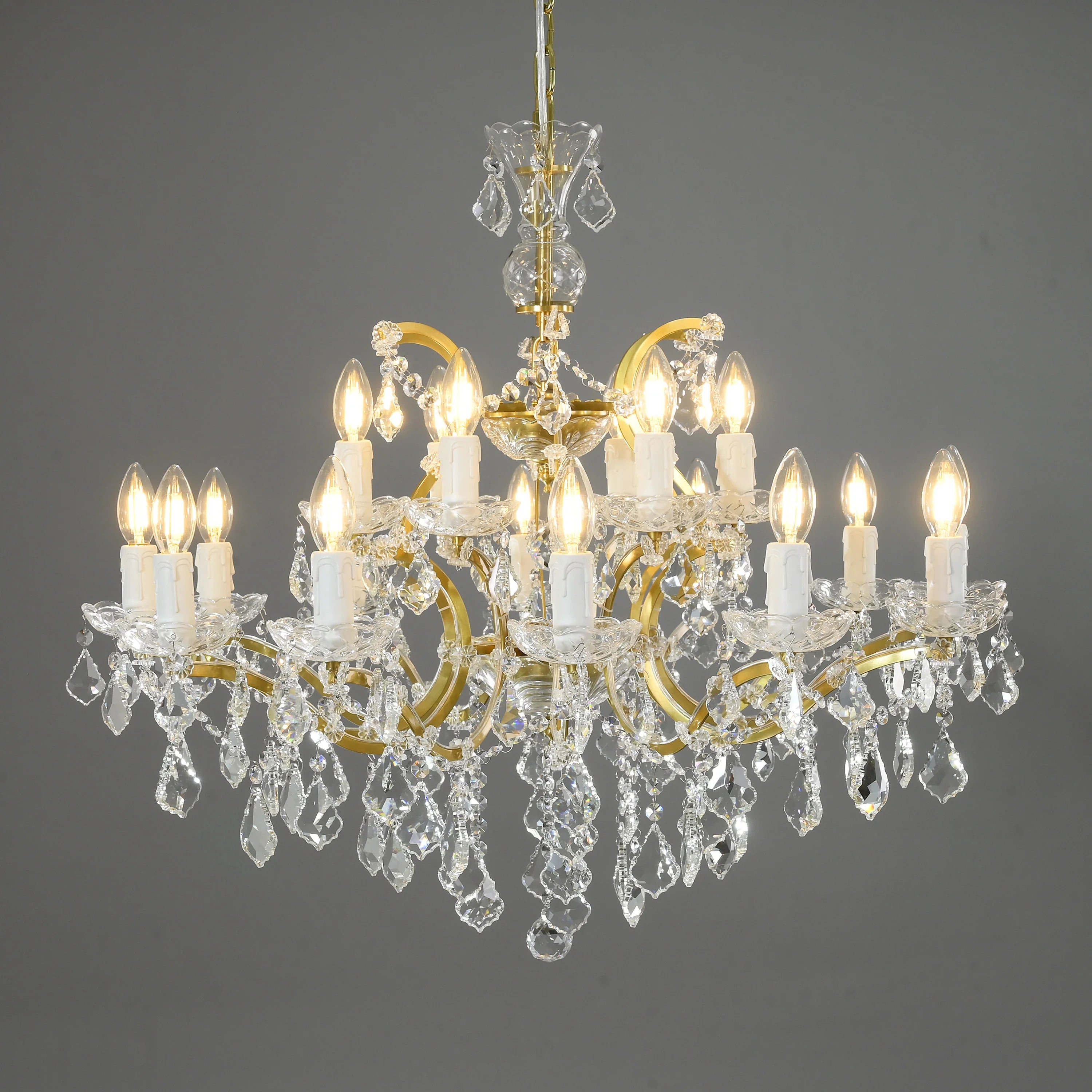 19th Century Rococo Style Iron and Crystal Round Chandelier - 33 Inch Antique Lighting Fixture for Dining Room, Foyer, or Ballroom Decor