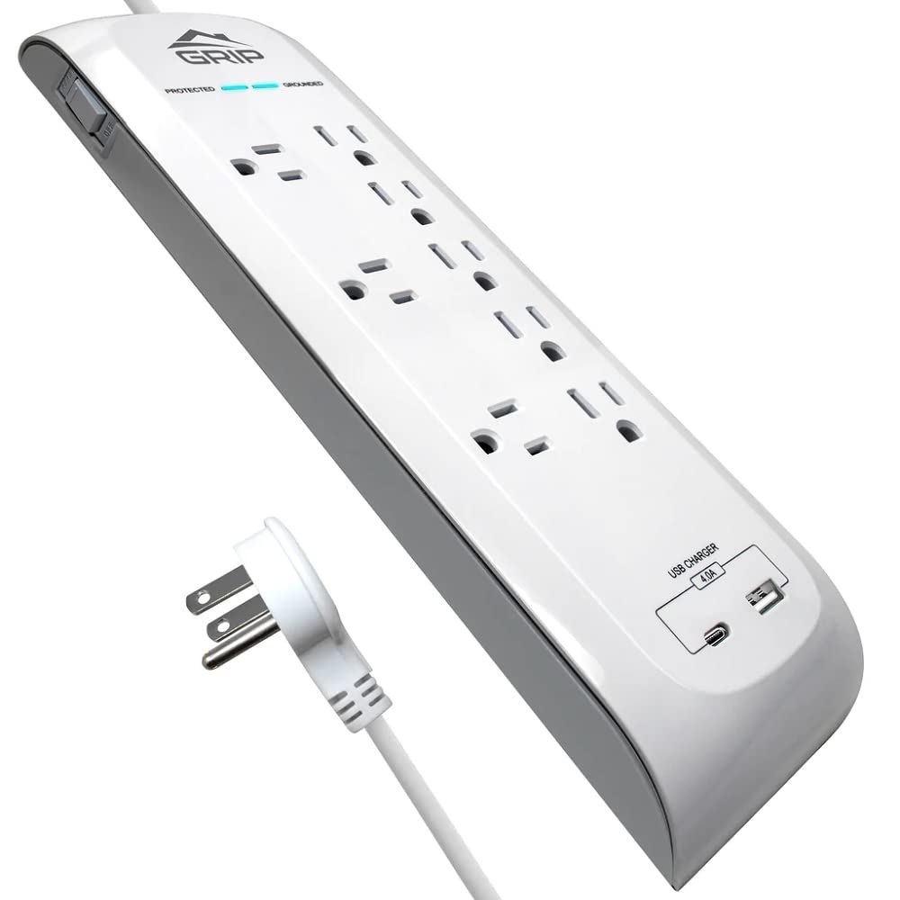 Grip 8 Outlet Surge Protector with 1 USB & 1 USB-C Port, 4200 Joules, 6ft Cord - Ideal for Home Office, Gaming, and Electronics Protection