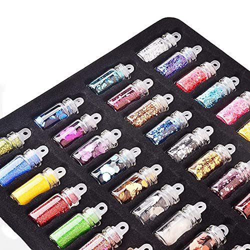 Shidara Nail Art Kit with Glitter & Sequins | 48-Piece Nail Decoration Set in Glass Bottles for Women & Teens | DIY Manicure, Party Nails, Salon Style, Gift Idea