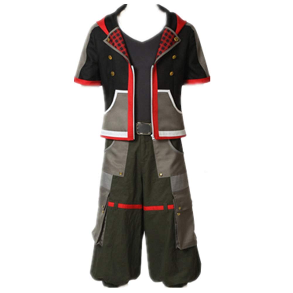Kingdom Hearts 3 Sora Cosplay Costume Set with Necklace, Shirt, Shorts, Pants & Belt | Anime Video Game Carnival Party Outfit for Halloween, Comic Con & Cosplay Events