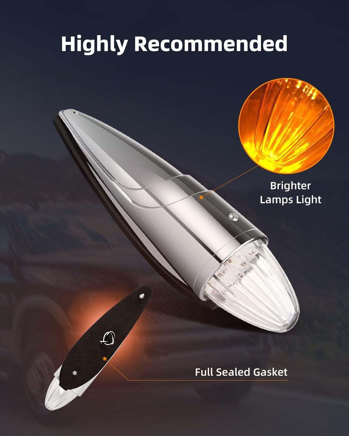 17 LED Torpedo Cab Lights Chrome Clear - Heavy Duty Truck Roof Running Lights for Kenworth Peterbilt Freightliner Mack International Paccar - Waterproof Top Cab Marker Lights (9 Pack) - Perfect for Long Haul Trucking & Night Driving Safety