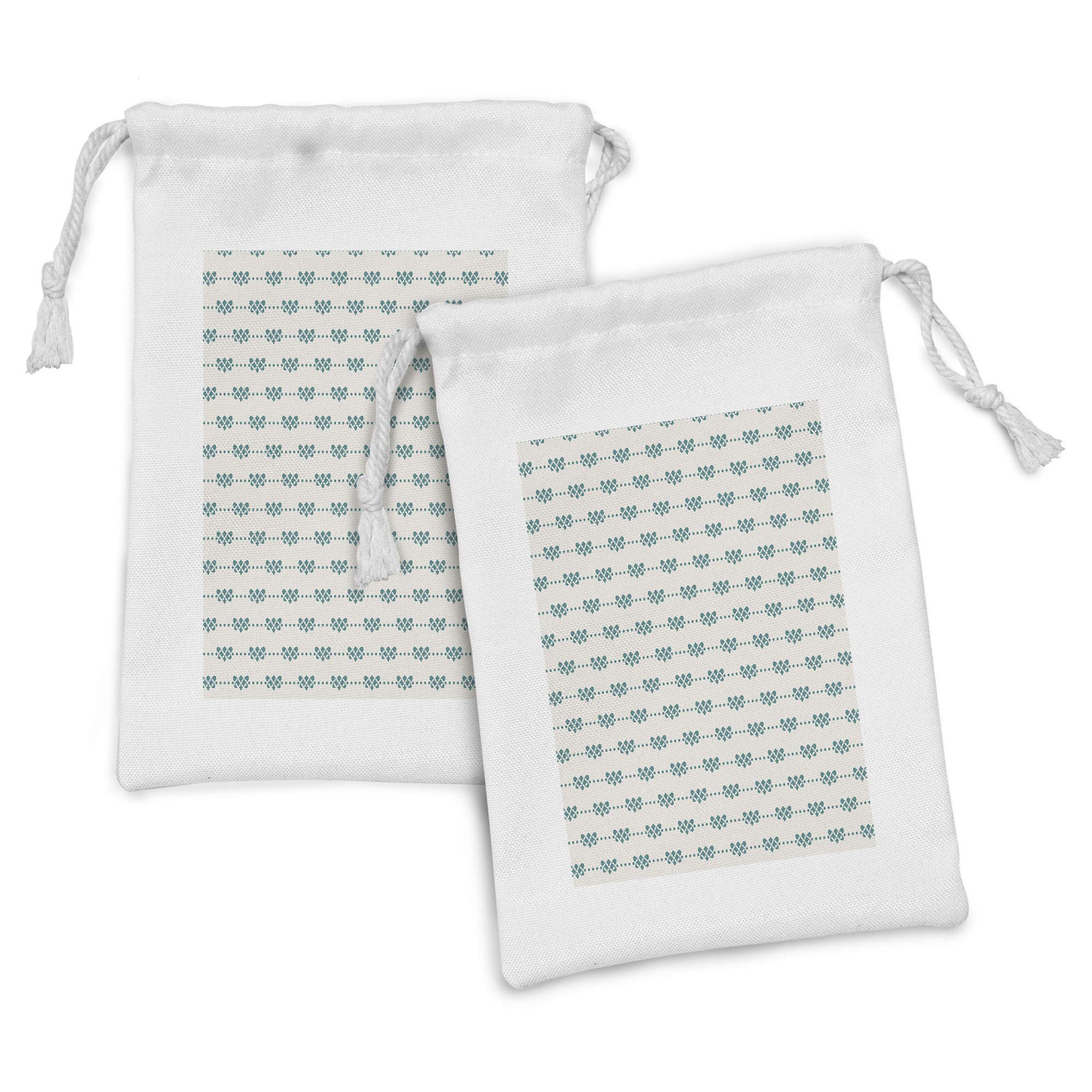 Ambesonne Damask Fabric Pouch Set of 2 - Retro Geometric Striped Dots Renaissance Abstract Art Drawstring Bags (9