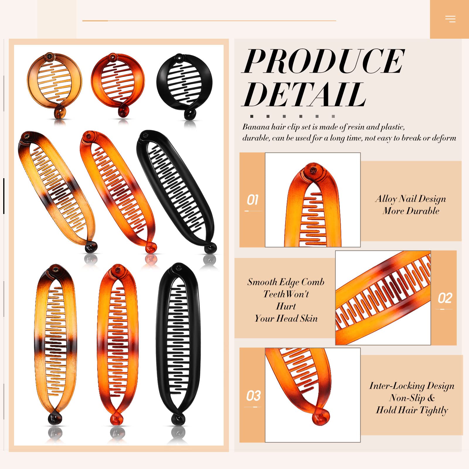 12 Pcs Banana Hair Clips for Women - Classic Double Combs Large Fishtail Hair Clips & Ponytail Holders (4 Styles: Black, Yellow Tortoiseshell, Red Tortoiseshell, Dark Coffee) - Perfect for School, Work, Parties & Everyday Hairstyling