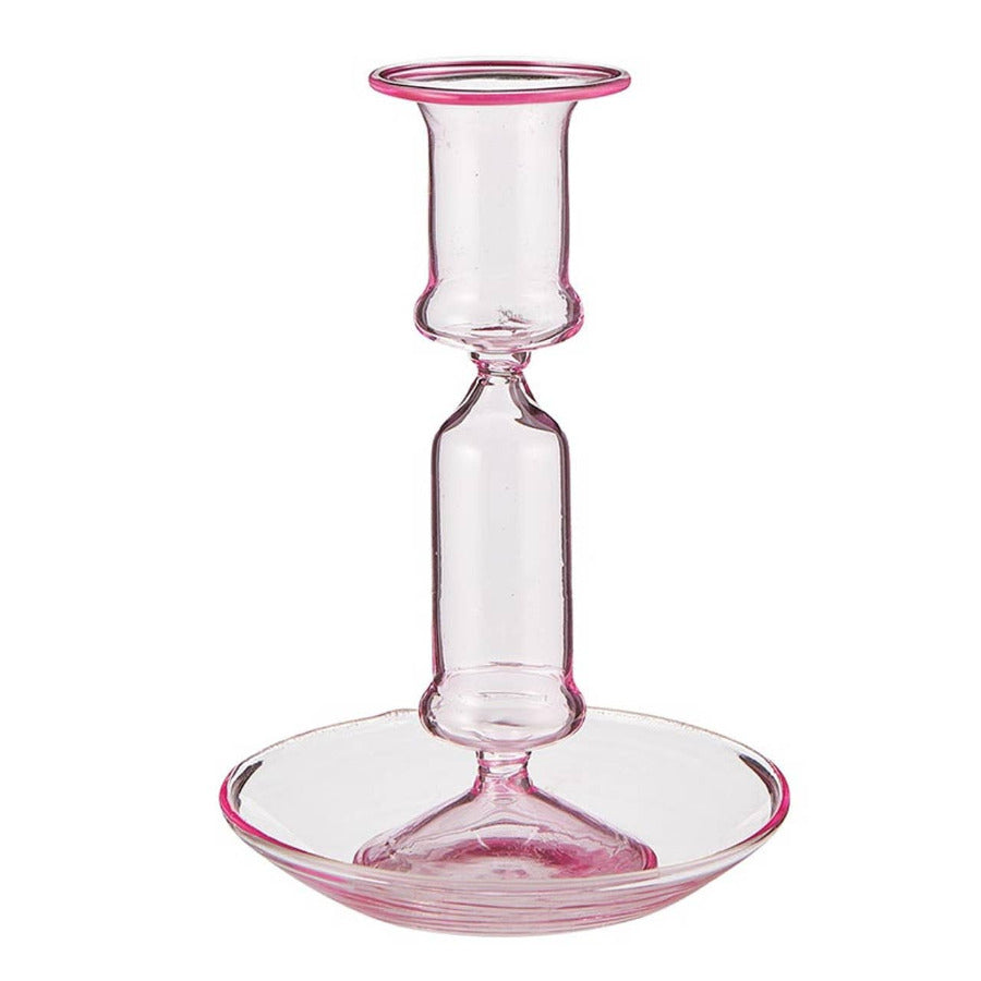 Elegant Light Pink Glass Taper Candle Holder - Vintage Home Decor for Weddings, Dining Tables & Romantic Ambiance