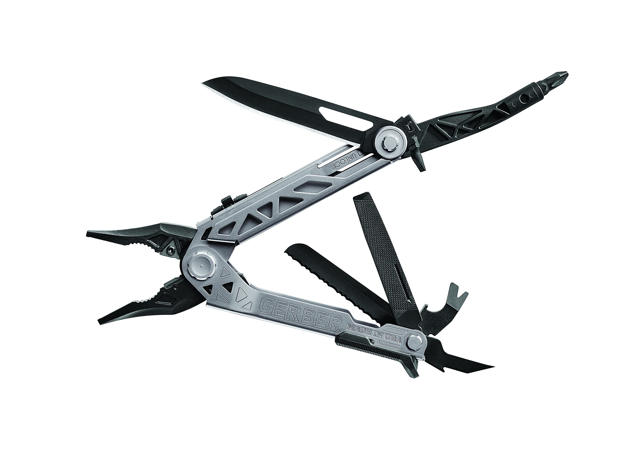 Gerber Gear Center-Drive 16-Piece Multitool with Knife, Wire Cutters, Pry Bar & Bottle Opener | Berry-Compliant Sheath | Silver & Black | Camping, Hiking, Survival & Everyday Carry (EDC)