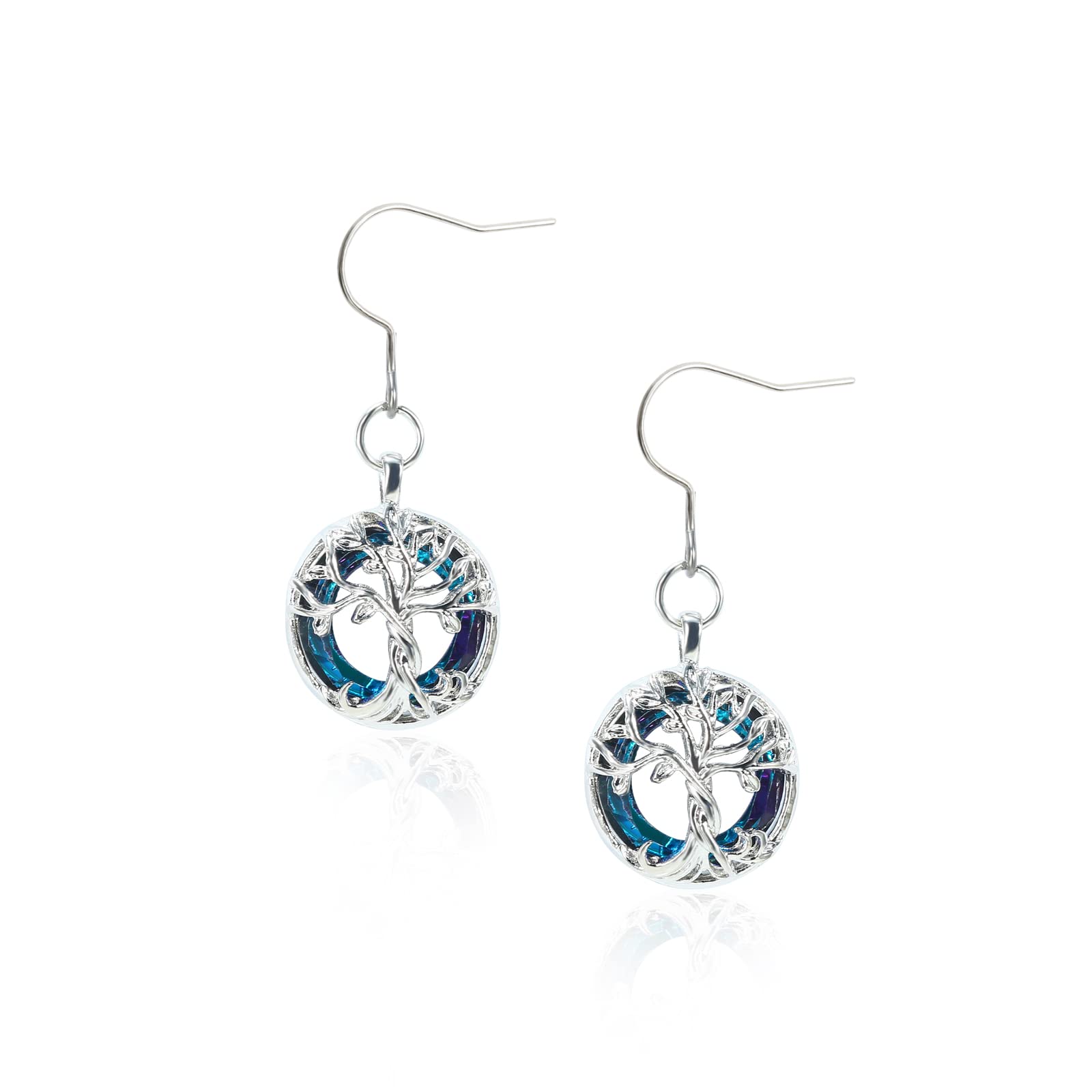 Pure Titanium Fish Hook Earrings for Sensitive Ears - Tree of Life Dangle with Colorful Round Crystal/Stainless Steel Drop Earrings for Women & Girls | Perfect for Daily Wear, Parties & Gifts