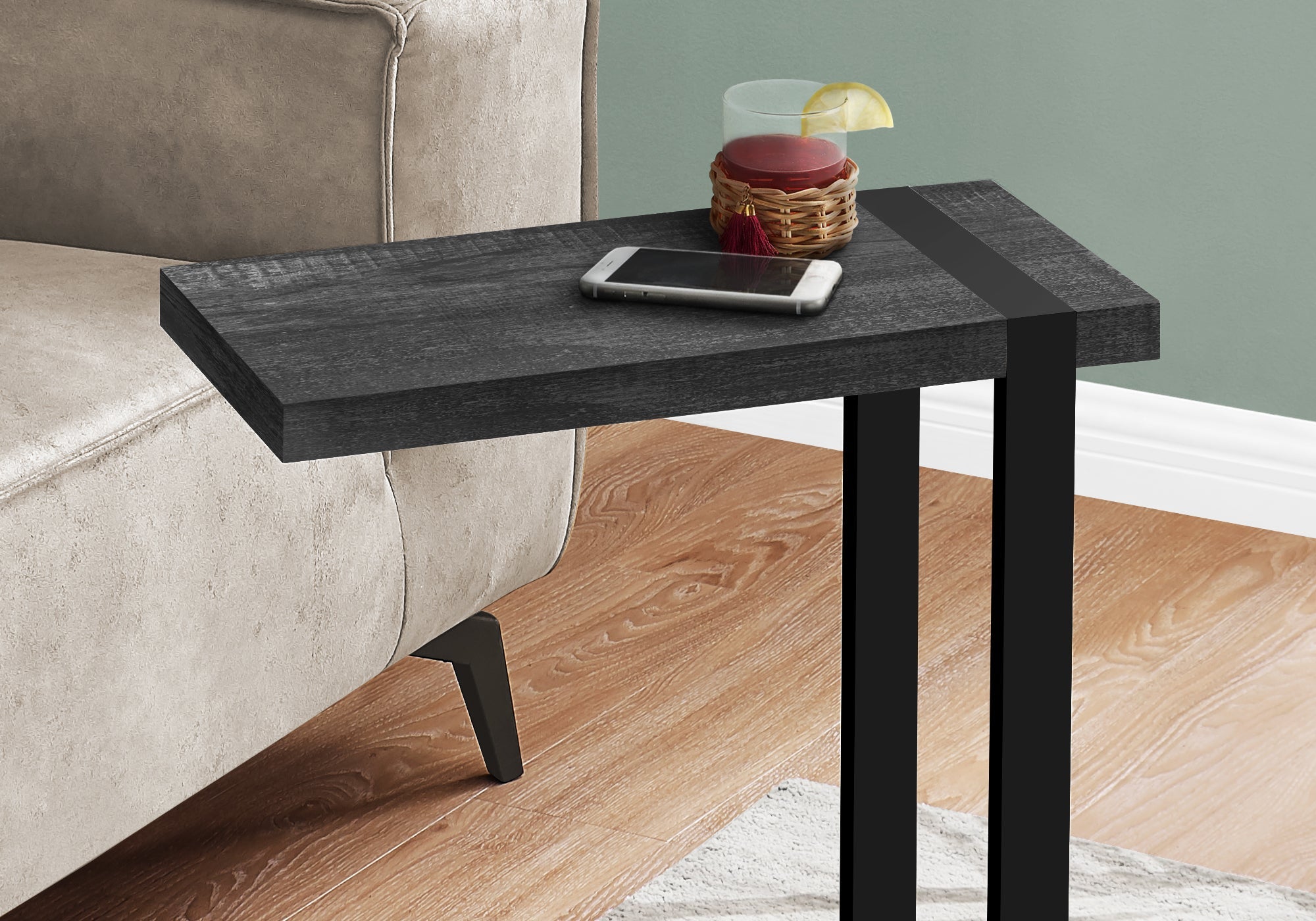 Rustic Black Reclaimed Wood Look Accent Table with Black Metal Frame - Perfect for Living Room, Bedroom, or Entryway Decor