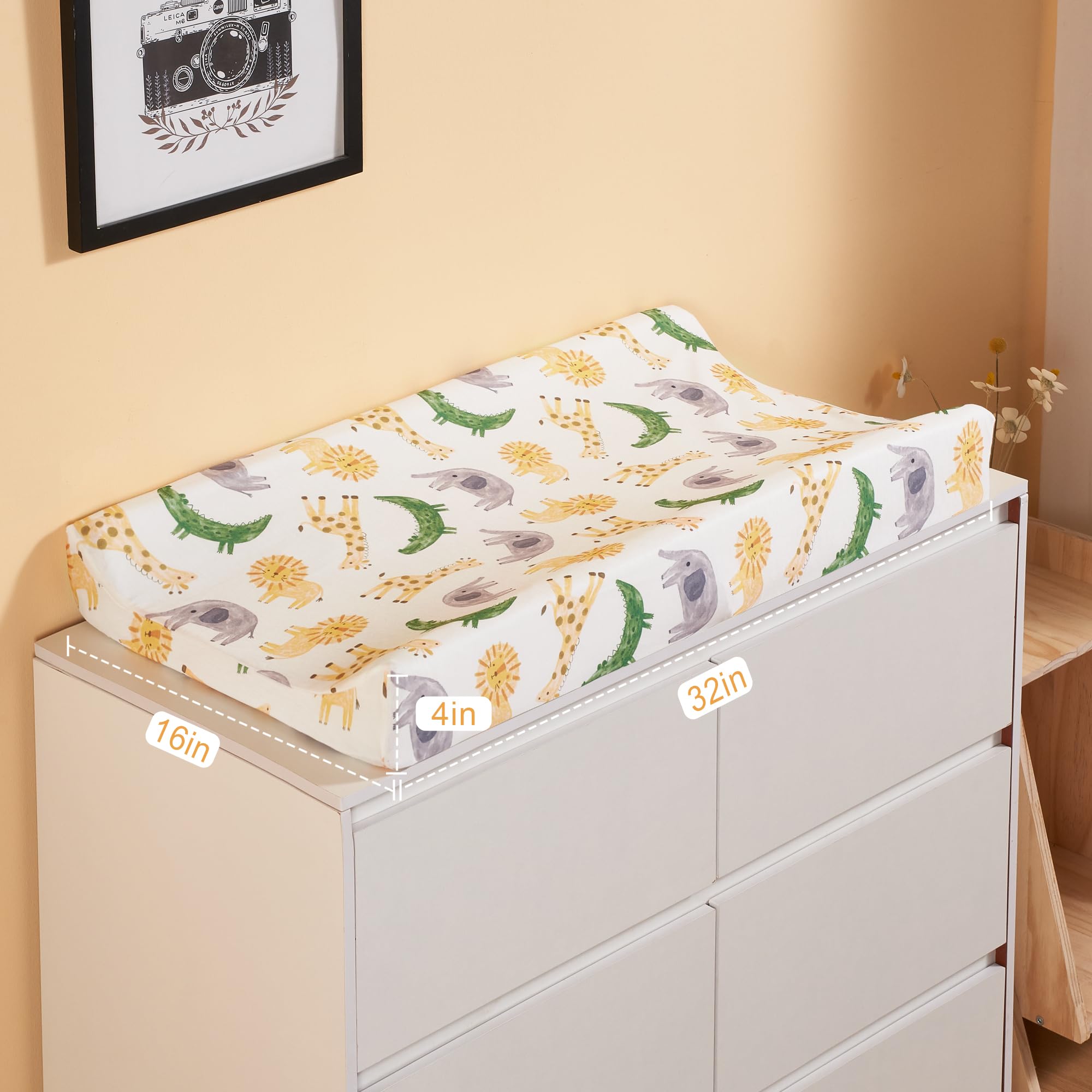 TILLYOU Baby Changing Pad Cover - Ultra Soft & Breathable Changing Table Cover for Girls & Boys (2 Pack, African Steppe & Grey) - Perfect for Nursery, Daycare & Travel Use