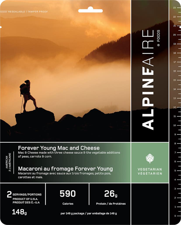 AlpineAire Forever Young Mac and Cheese - Freeze Dried Pasta Meal for Camping, Hiking & Emergency Food Storage - Ready to Eat Backpacking & Survival Food