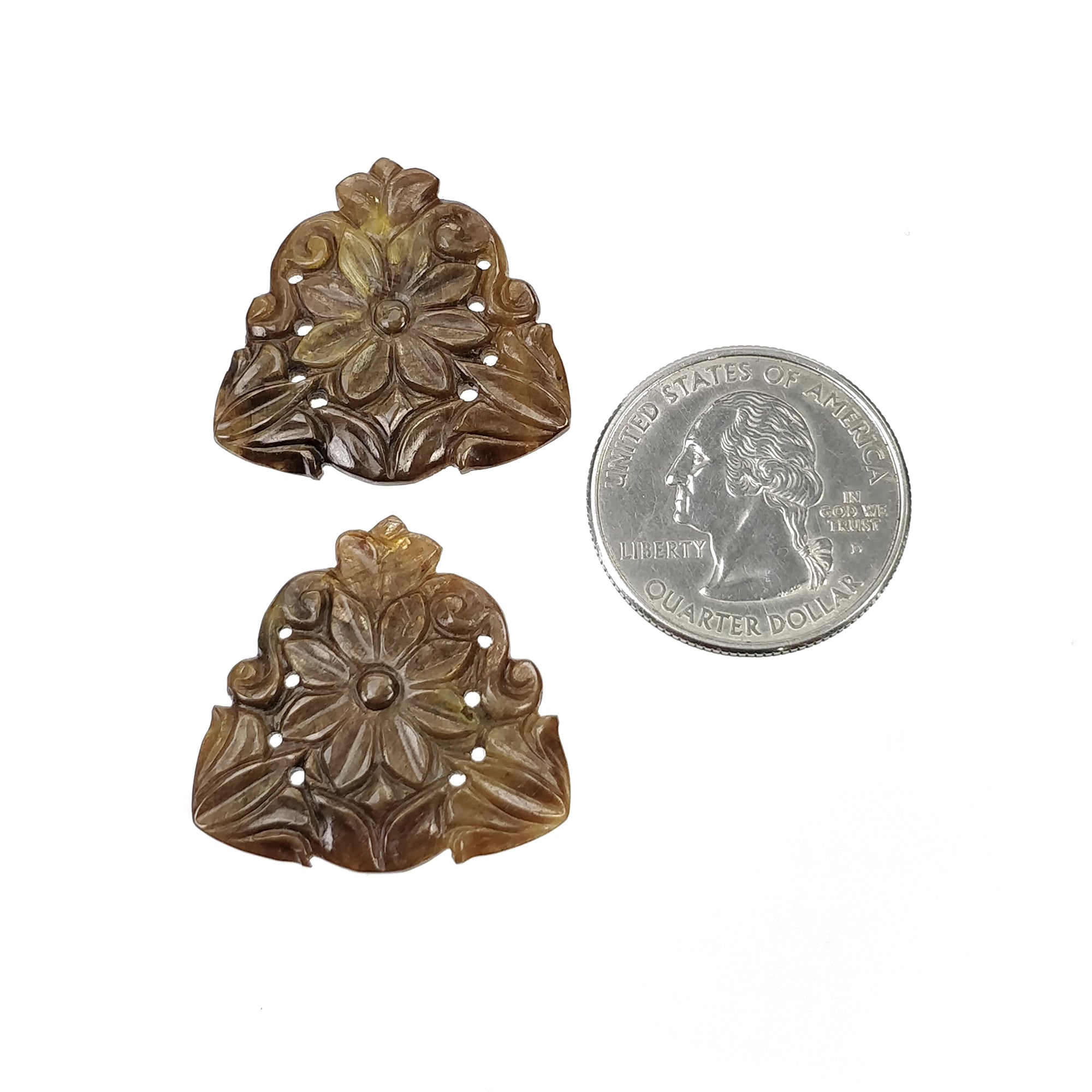 Natural Untreated Golden Brown Chocolate Sapphire Gemstone - 39.50cts Hand Carved Triangle Shape 27mm Pair for Jewelry Making, Engagement Rings & Unique Gifts